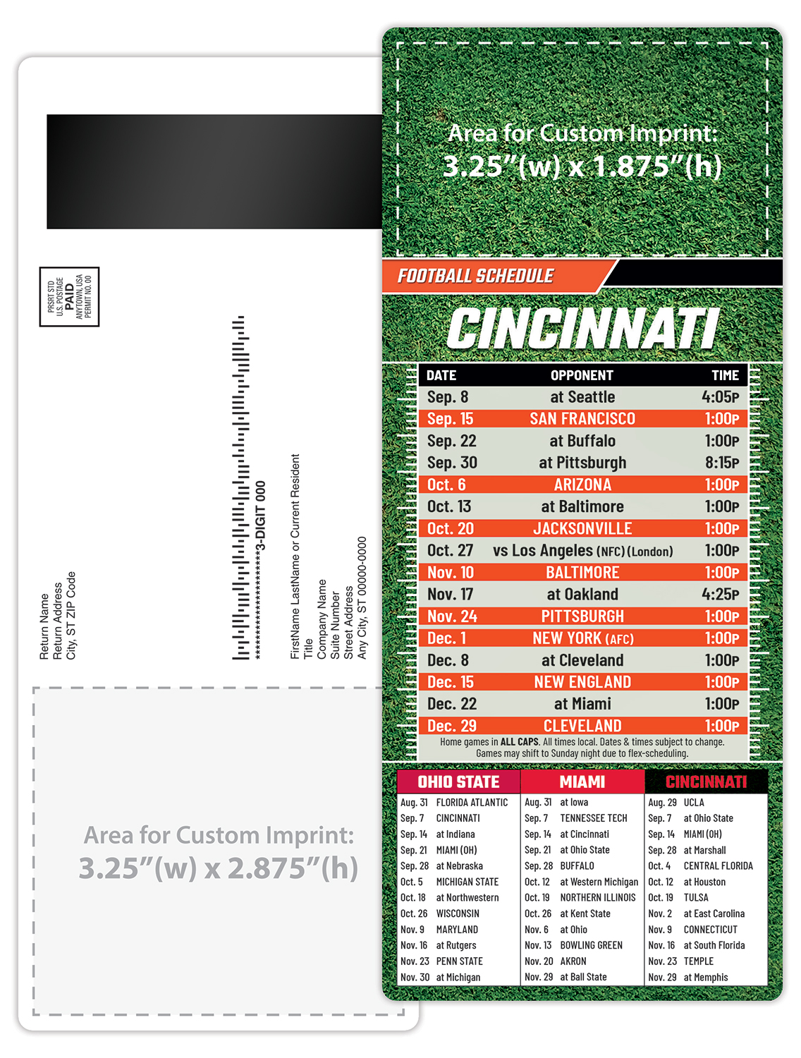 Football Schedule Laminated Card/Postcard with Magnet Strip 3.5x8.5 - 14 pt. 4