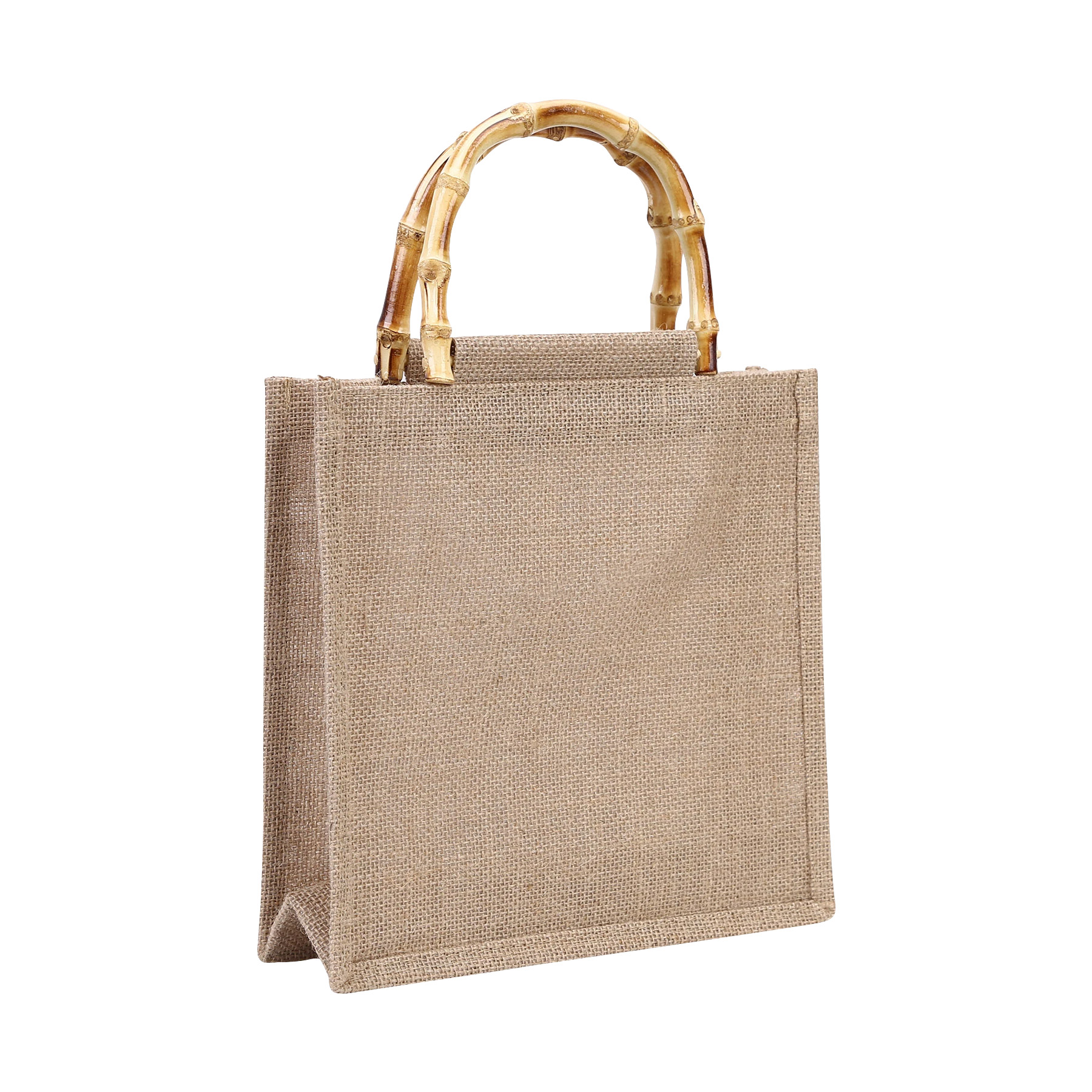 Jute Shopping Tote Bag With Bamboo Handle, custom tote bag with logo imprint 2
