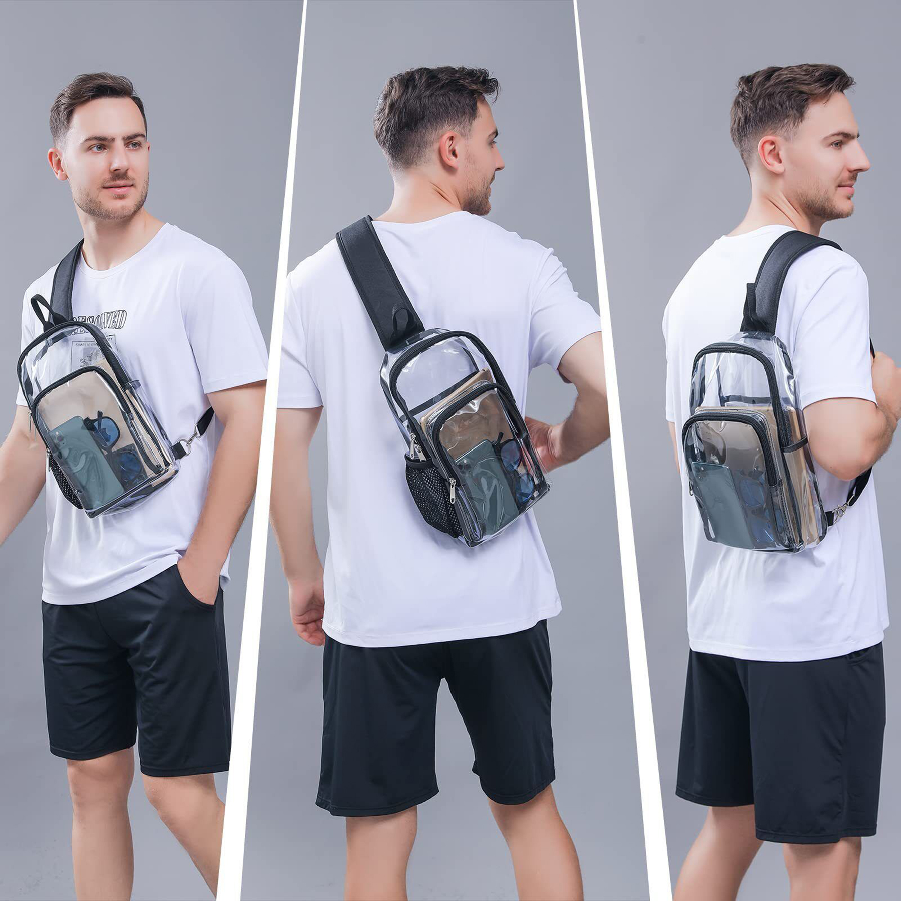 Clear PVC Sling Backpack - Transparent Travel Crossbody Bag 2