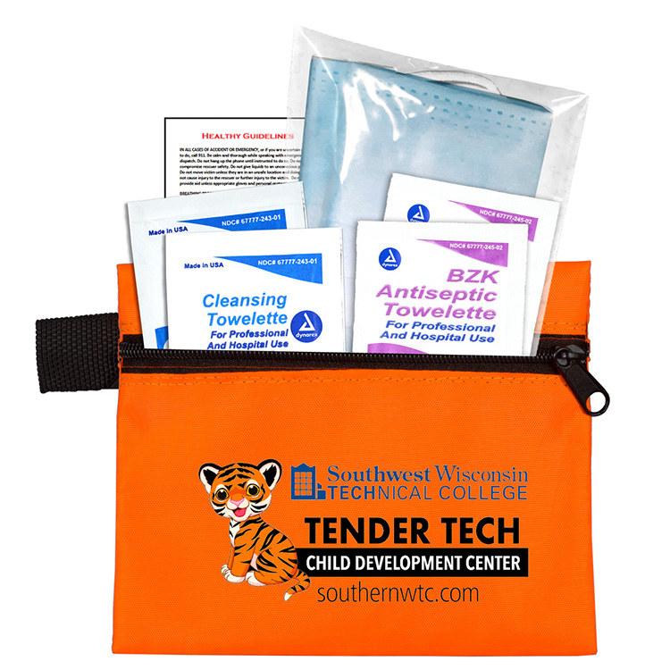"Europa" 5 Piece Kit with 3-Ply Mask & Antiseptic Wipes in Zipper Pouch 31