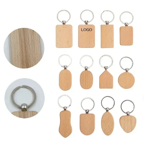 Wooden Beech Keychain Pendant - Natural Wood Charm 1