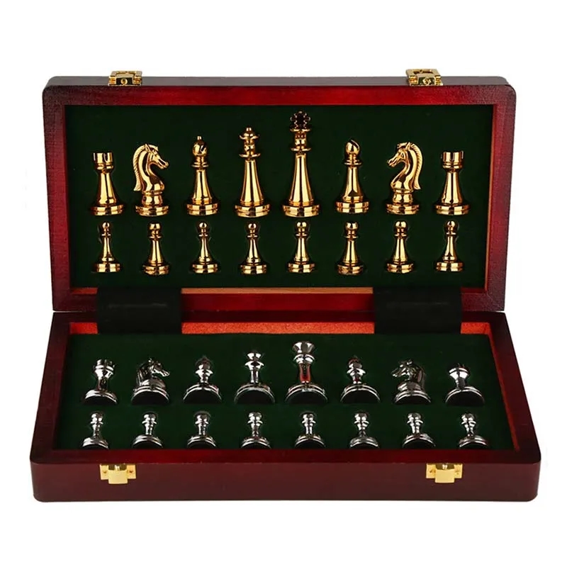Folding retro metal chess set 6