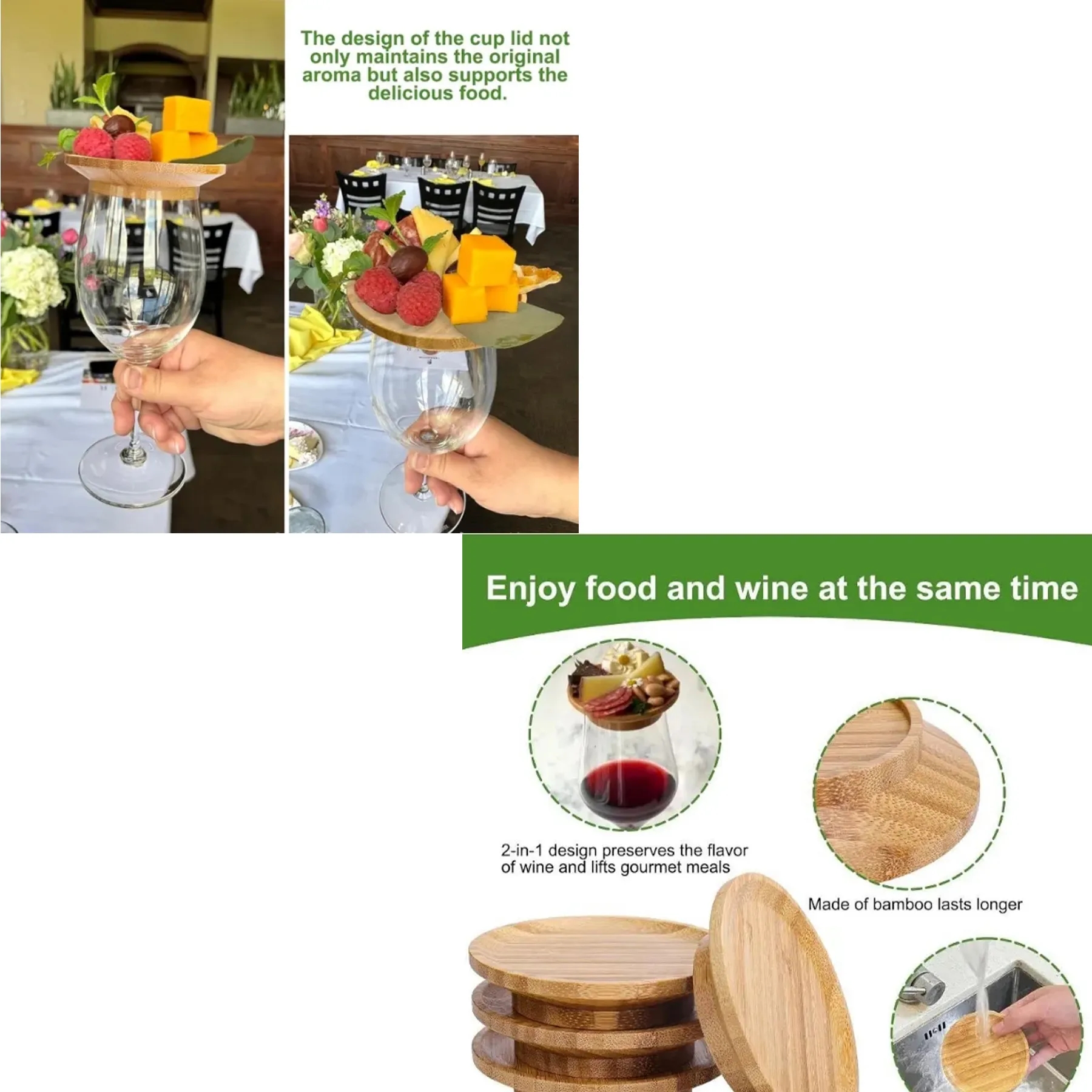 Wooden Wine Glass Lid Dessert Treat Tray 1