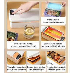 Electric Heating Lunch Box Wireless Portable USB Rechargeable Lunch Box 3