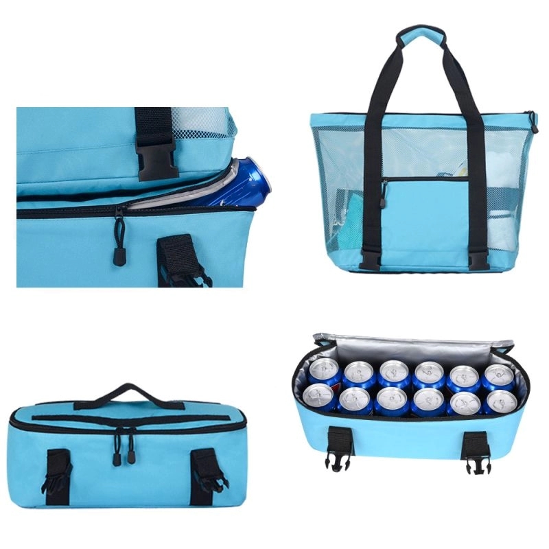 Large Mesh Beach Tote Bag With Cooler Bottom 8