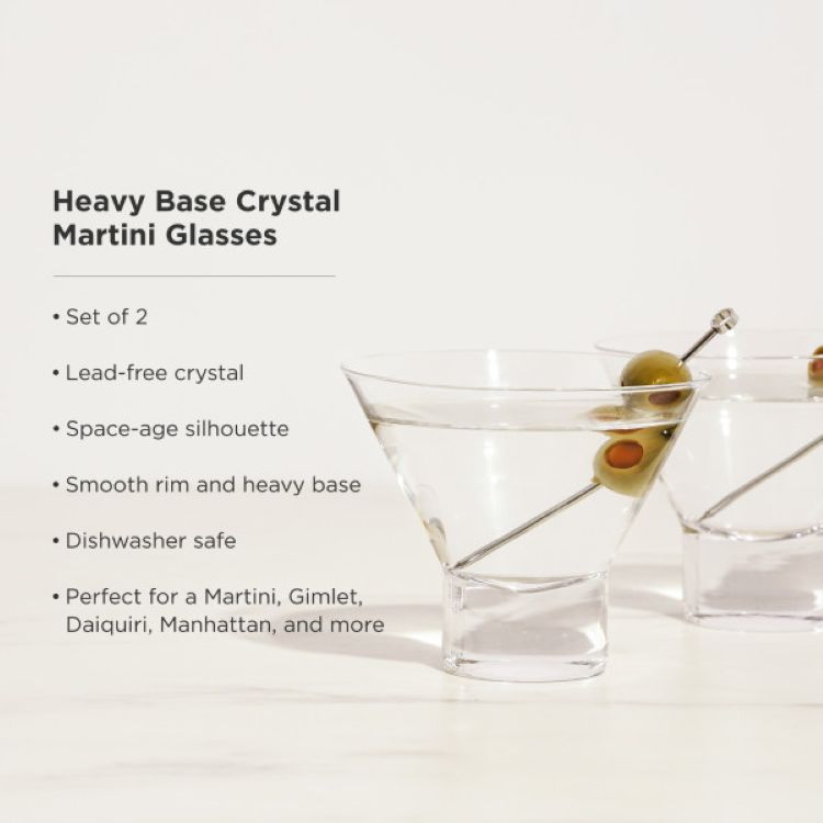 Viski® Raye Heavy Base Crystal Martini Glass, set of 2 7