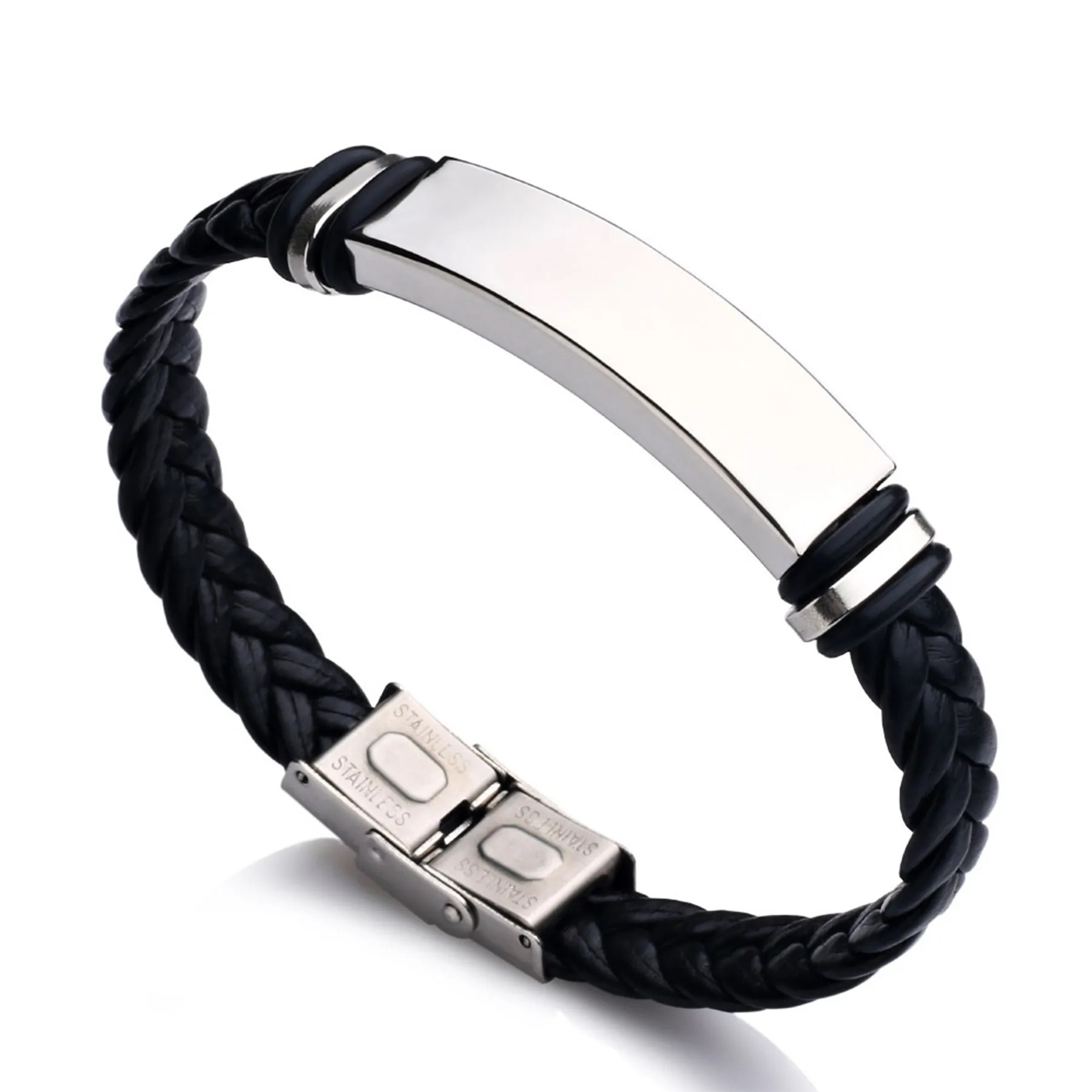Stainless Steel Leather Braided Bracelet 2