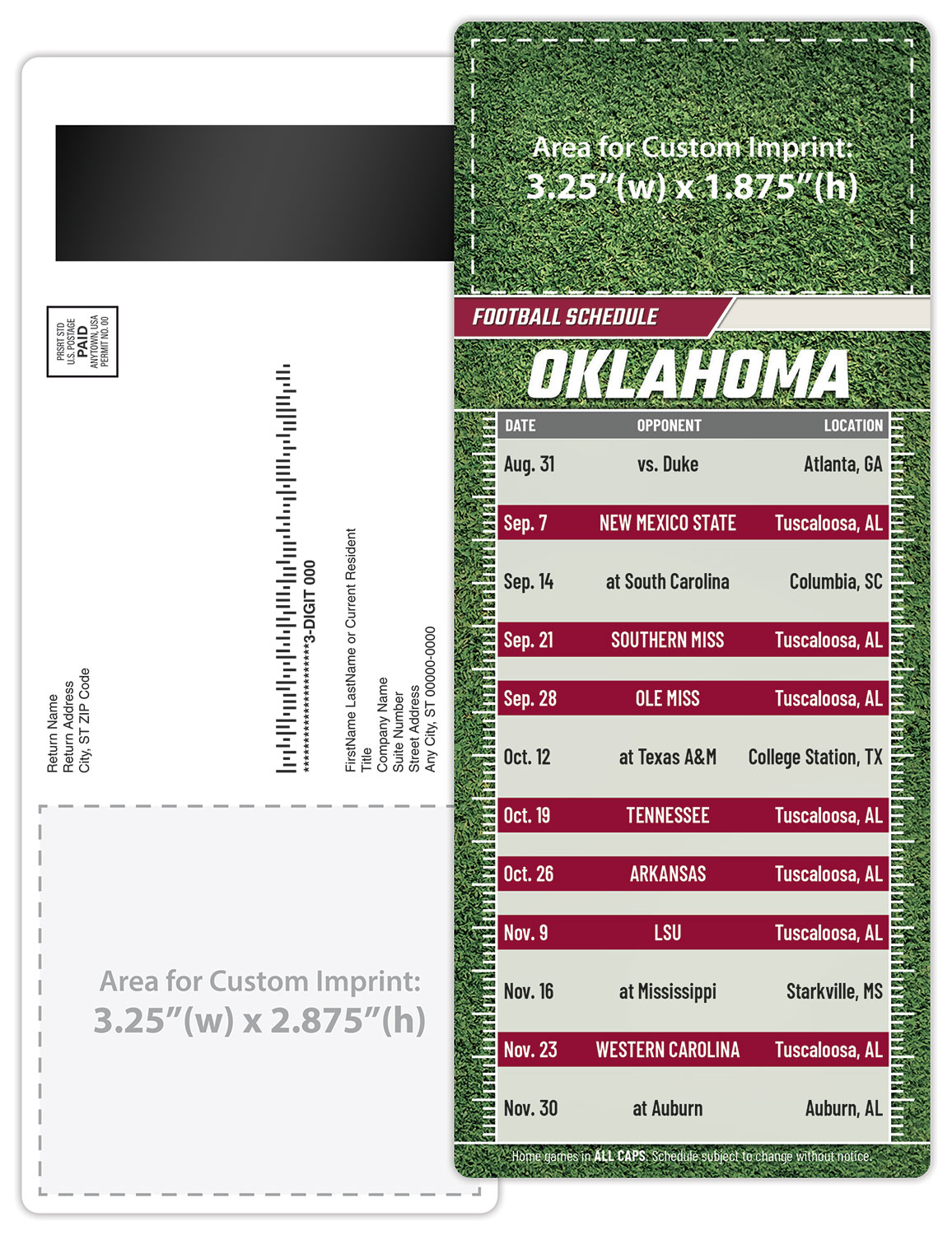 Football Schedule Laminated Card/Postcard with Magnet Strip 3.5x8.5 - 14 pt. 2
