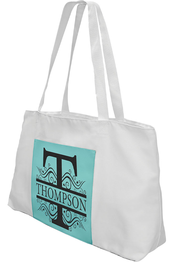White Teal Laserable Leatherette Gusset Bag. 2