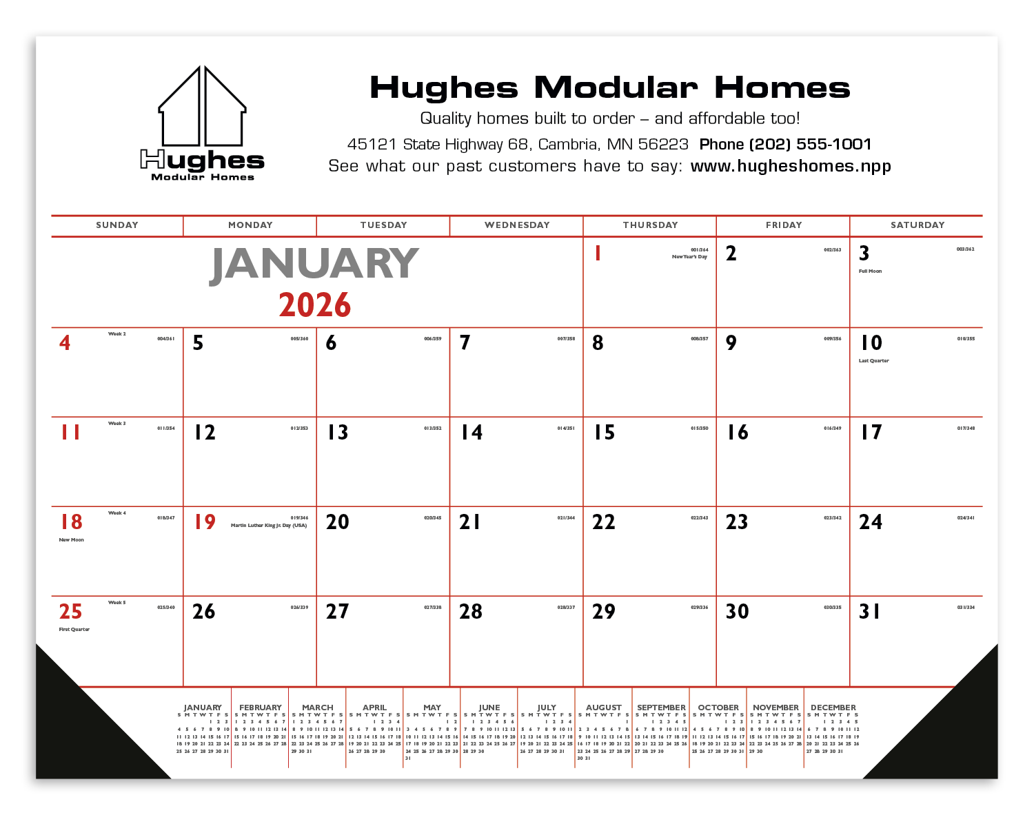 Triumph® Calendars Red & Black Desk Pad with Vinyl Corners