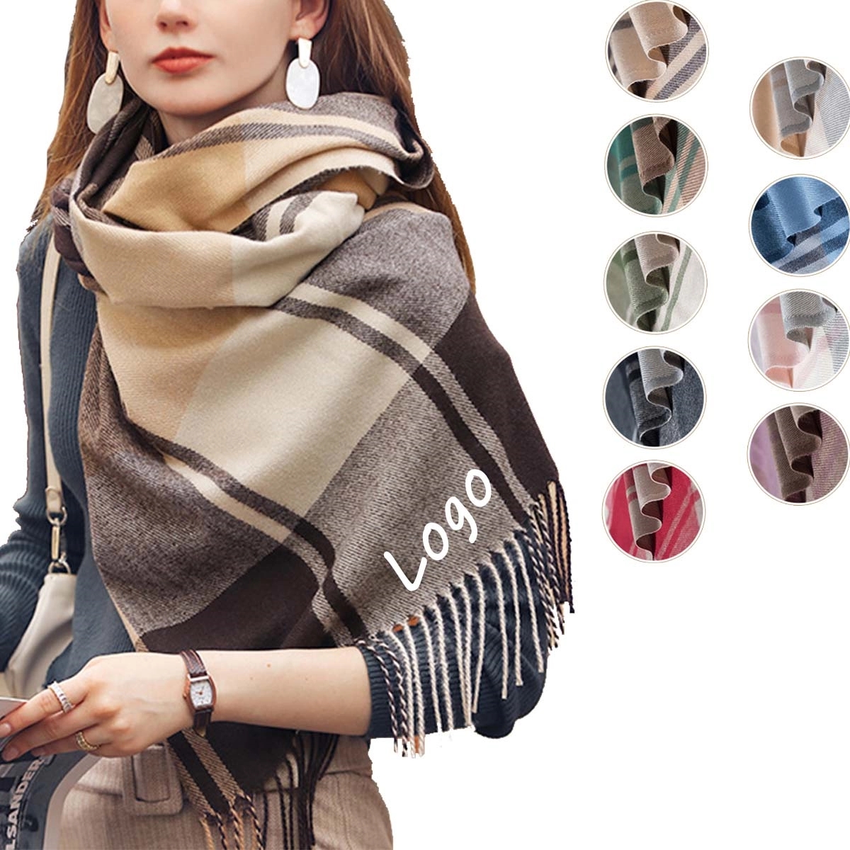 Winter Shawl Grid Warm Scarf 4