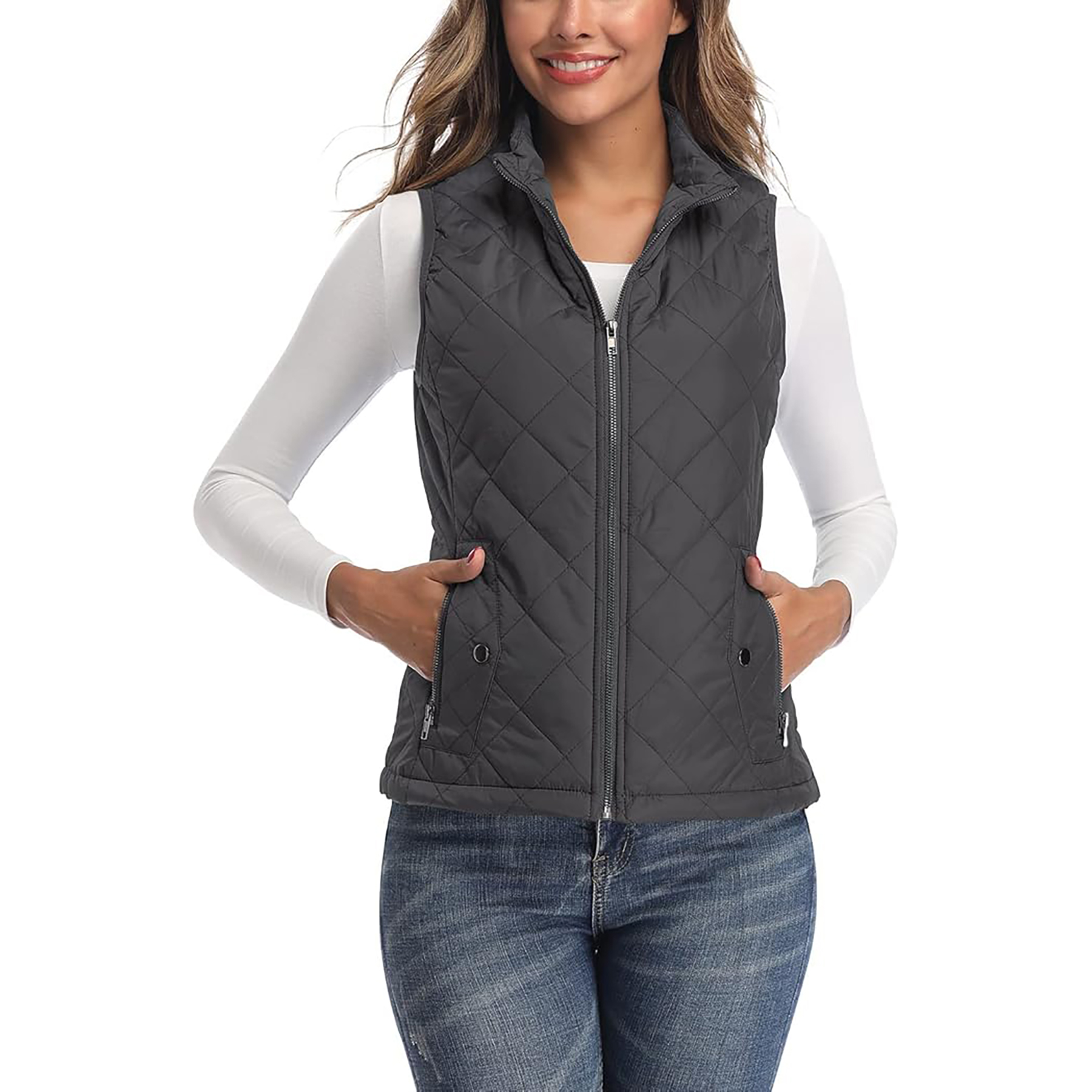 Women's Stand Collar Lightweight Zipper Quilted Vest 3