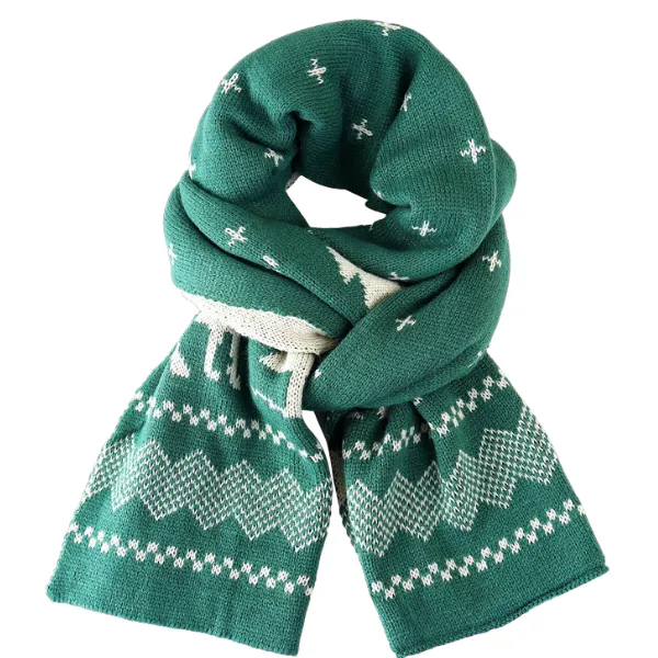 Christmas Reindeer Pattern Knit Scarf, Cozy Winter Holiday W 5
