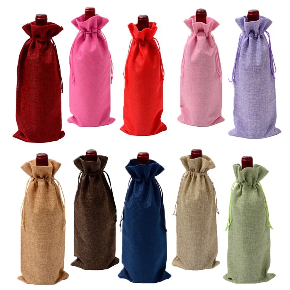 Drawstring Burlap Wine Bags 10