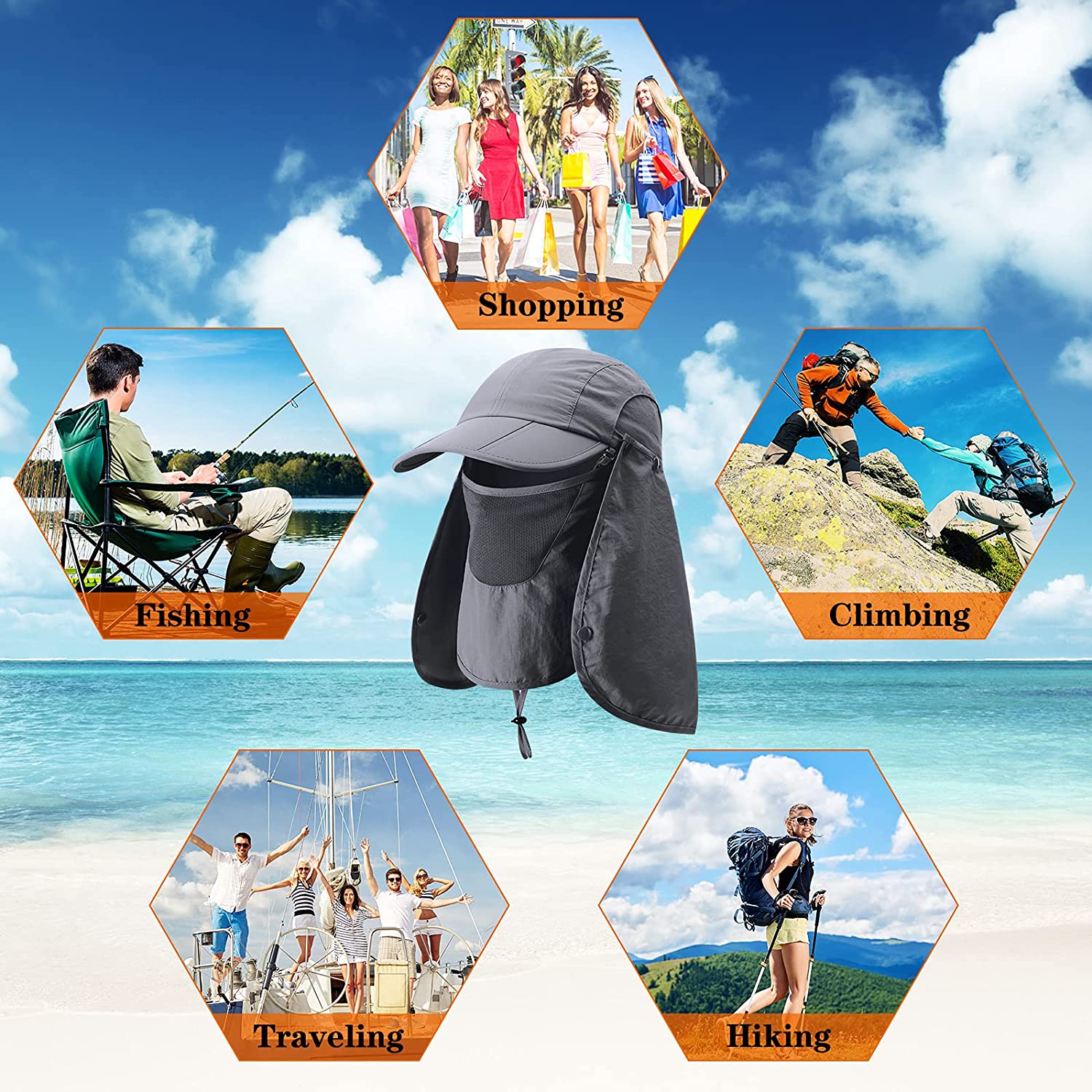 Neck Fishing Sun Protection Detachable Face Flap Hat 9