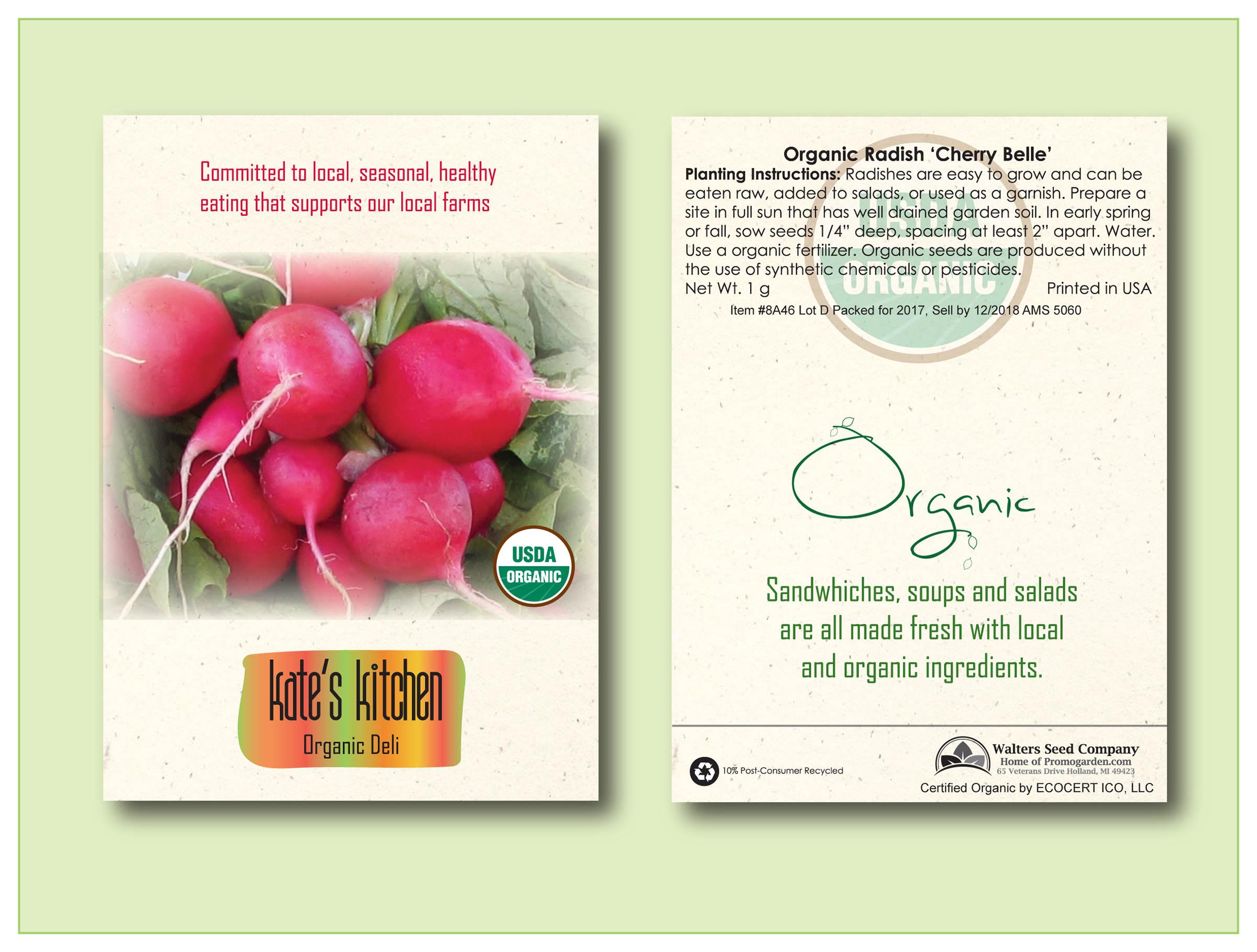 Organic Radish Cherry Belle Seed Packet - Standard Size 3.25" x 4.5" 2