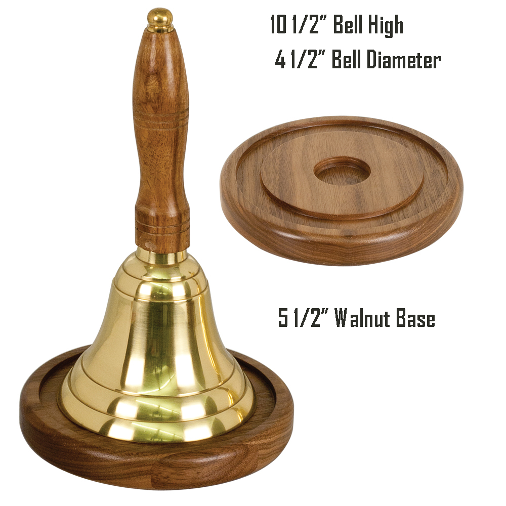 10" School Brass Bell Set with Walnut Base 1
