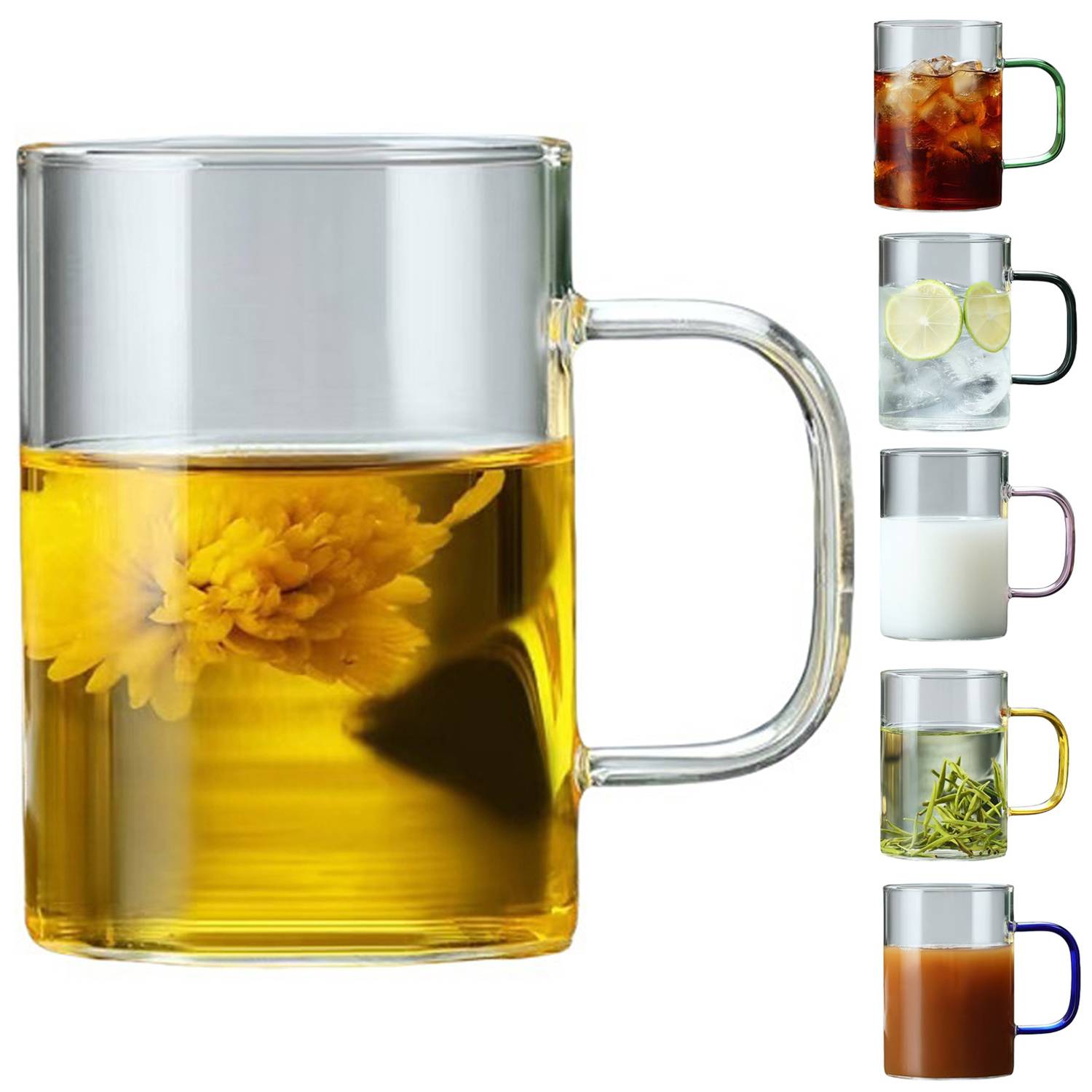 12oz Colorful Handle Heatproof Glass Mug 12