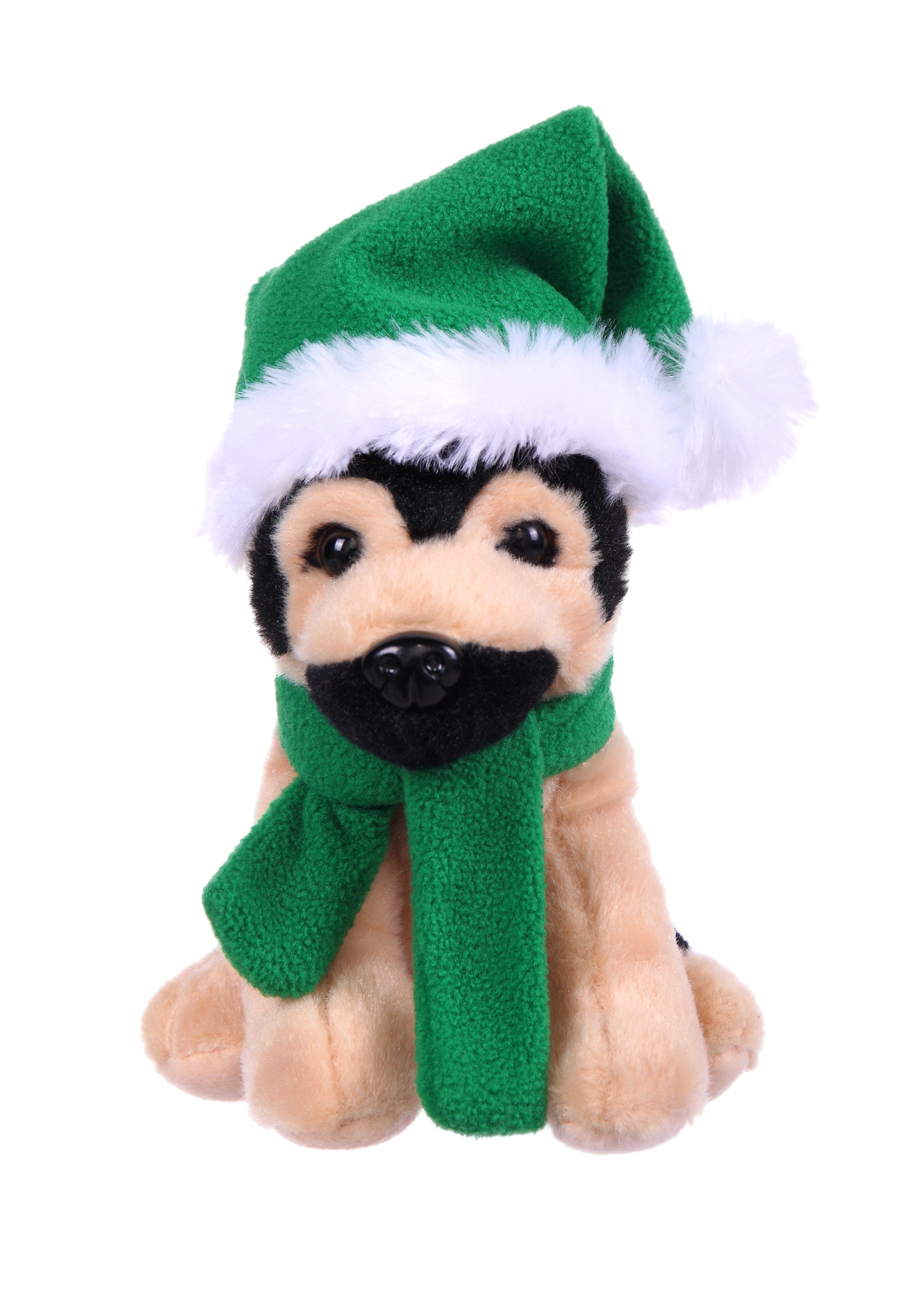 Soft Plush German Shepherd with Christmas Hat and Scarf