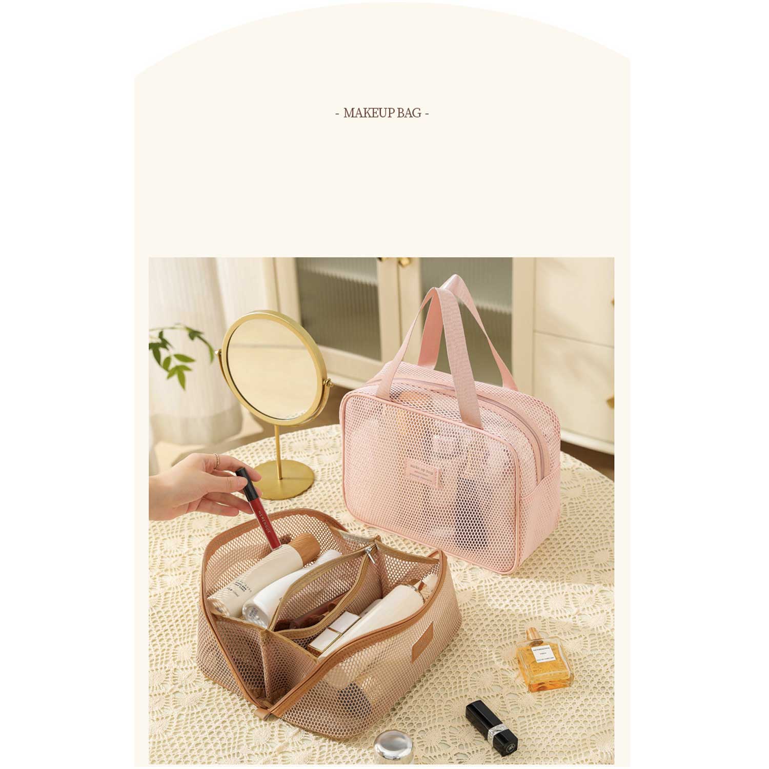 Large Travel Organizer Luxury Mesh Makeup Bag 4