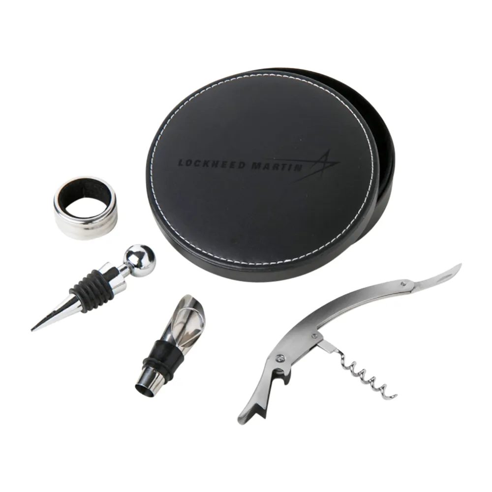 4-Piece Corkscrew Tool Set with Round Faux Leather Case 2
