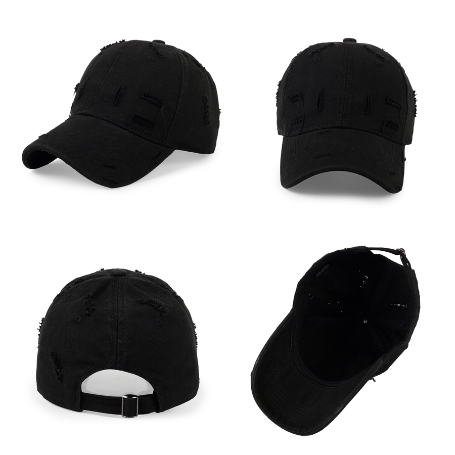 Stock Solid Color Ripped Cotton 6-Panel Baseball Cap 25