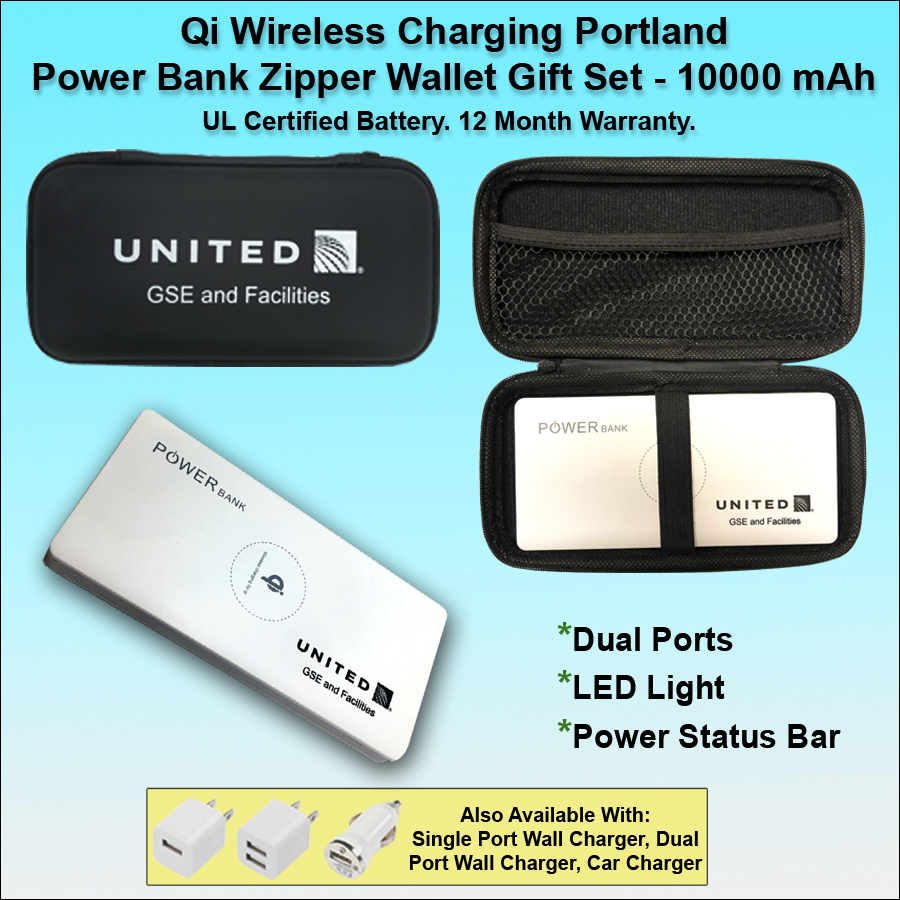 Qi Wireless Charging Portland Power Bank Zipper Wallet Gift Set 10000 mAh - White 1