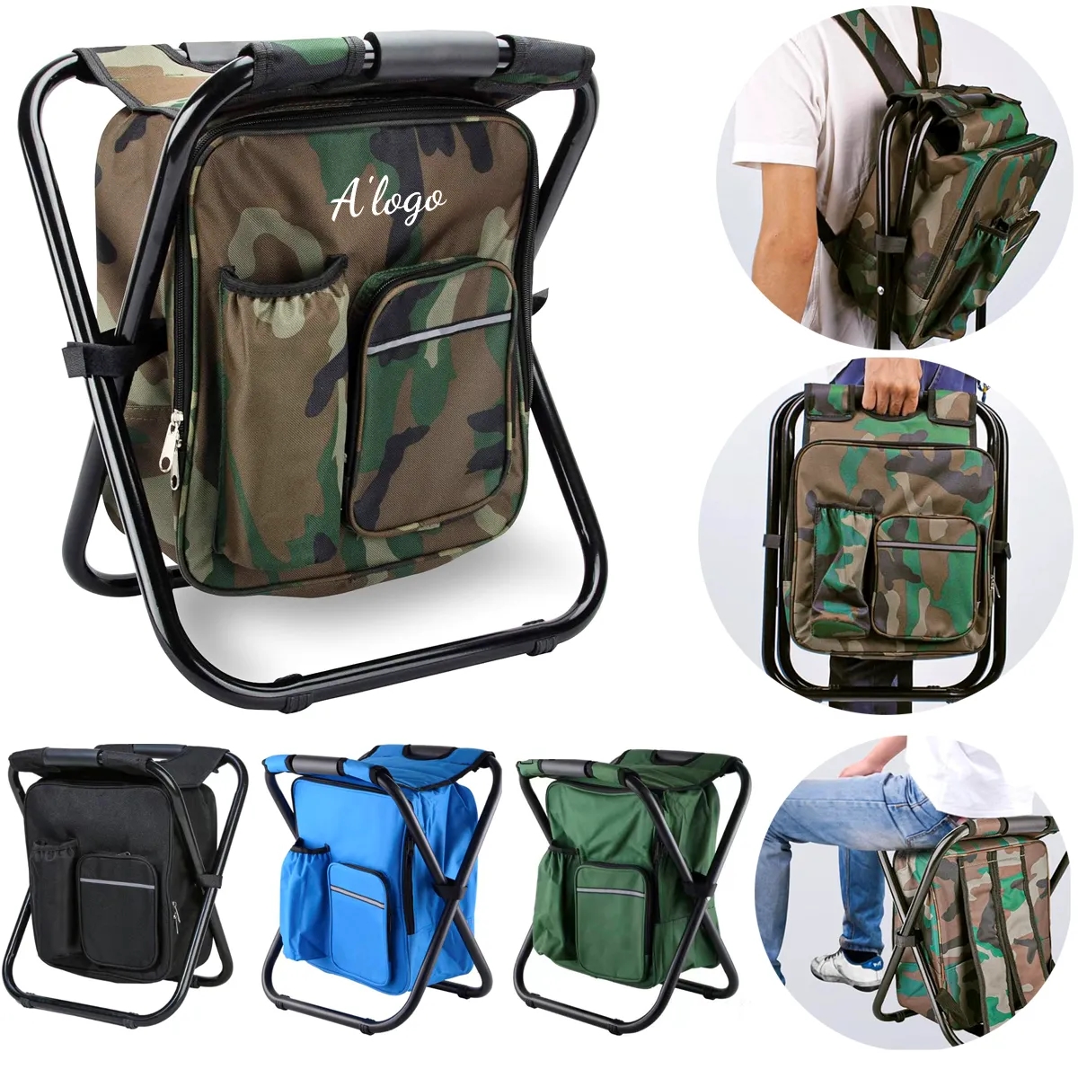 Folding Camping Stool Backpack with Cooler Insulated Bag 4