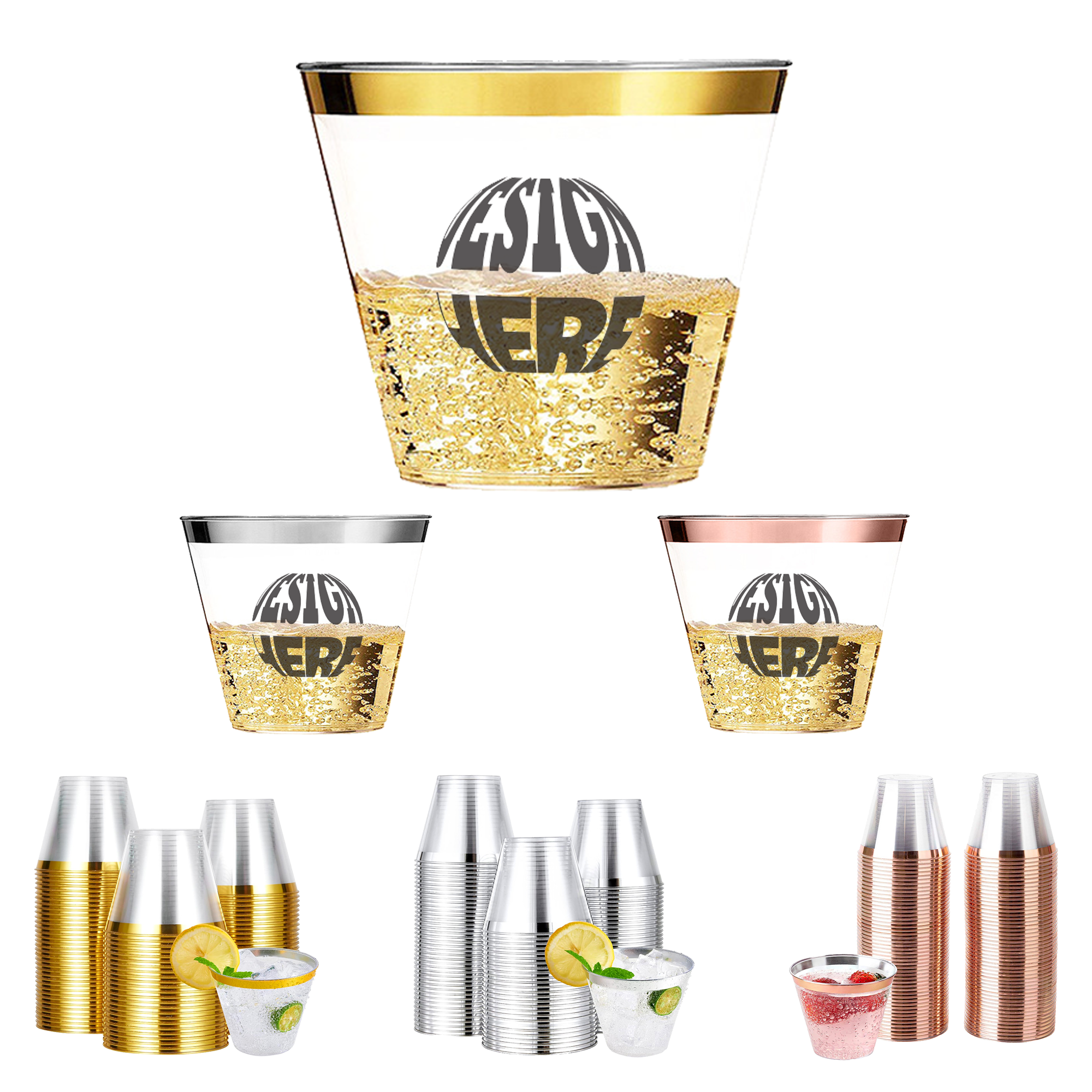 MOQ 50pcs Elegant Rimmed Plastic Cups 3