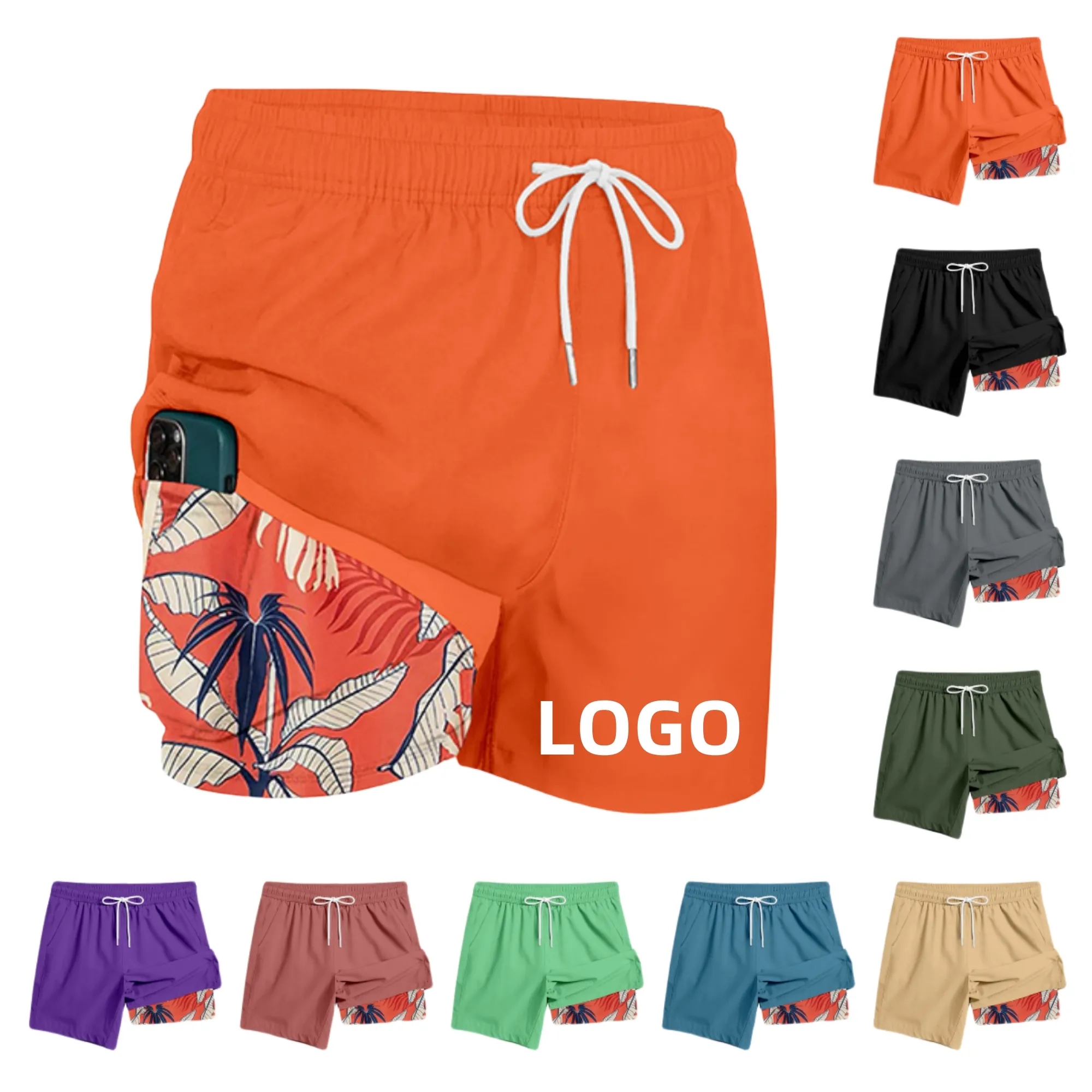 2-In-1 Tropical Print Beach Shorts 3