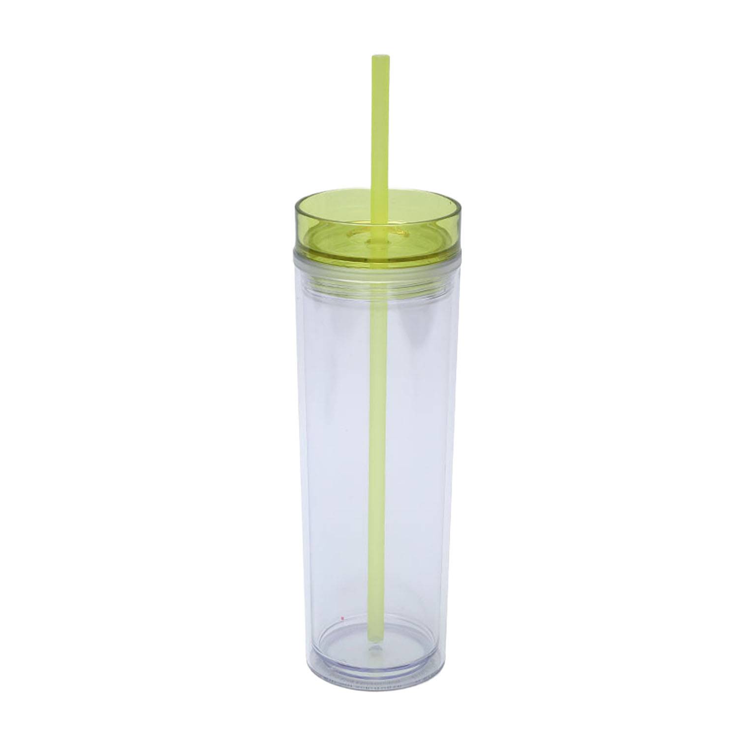 16oz Clear Double-Walled Plastic Tumbler w/ Straw 12