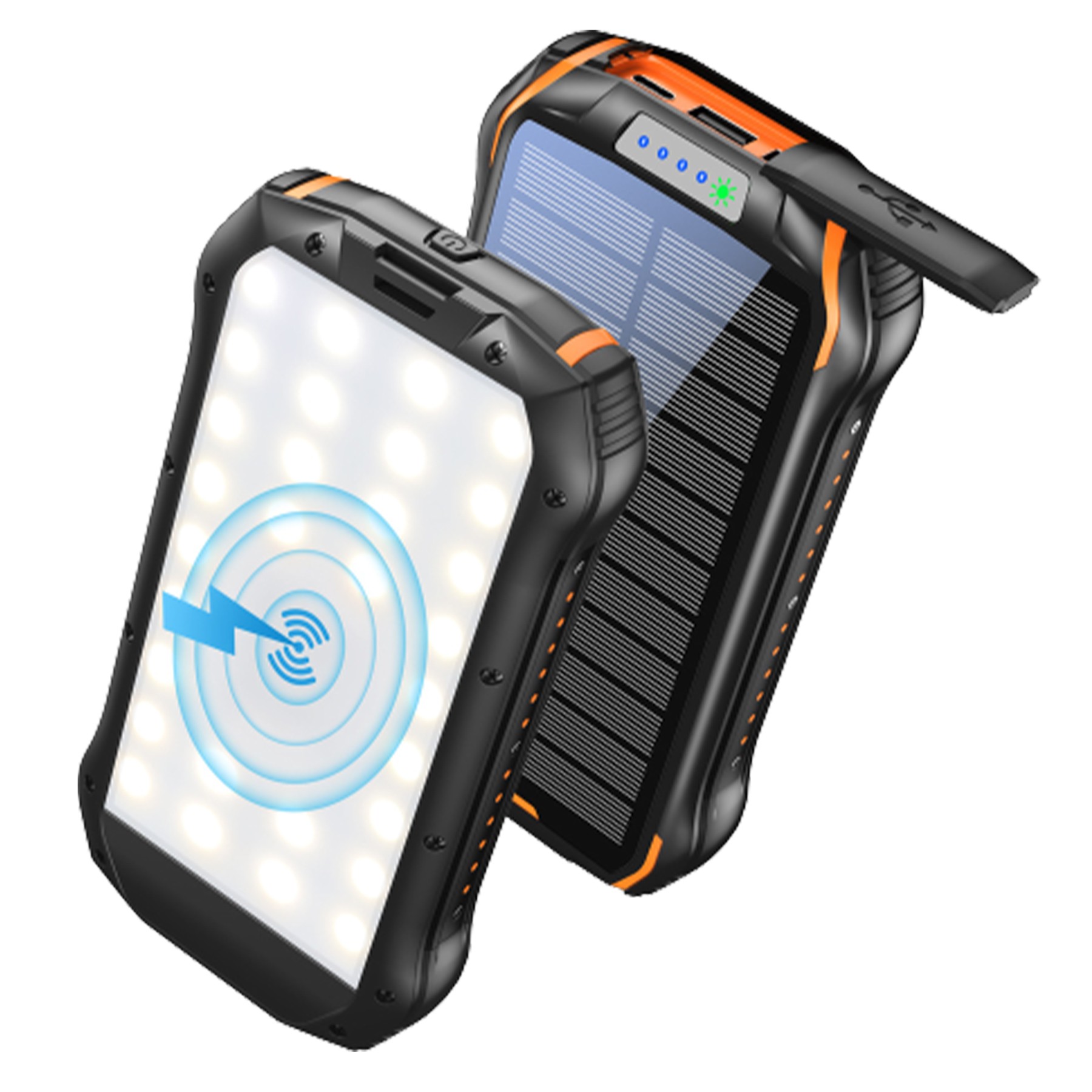 20000Mah Wireless Charging Solar Power Bank Flashlight 3