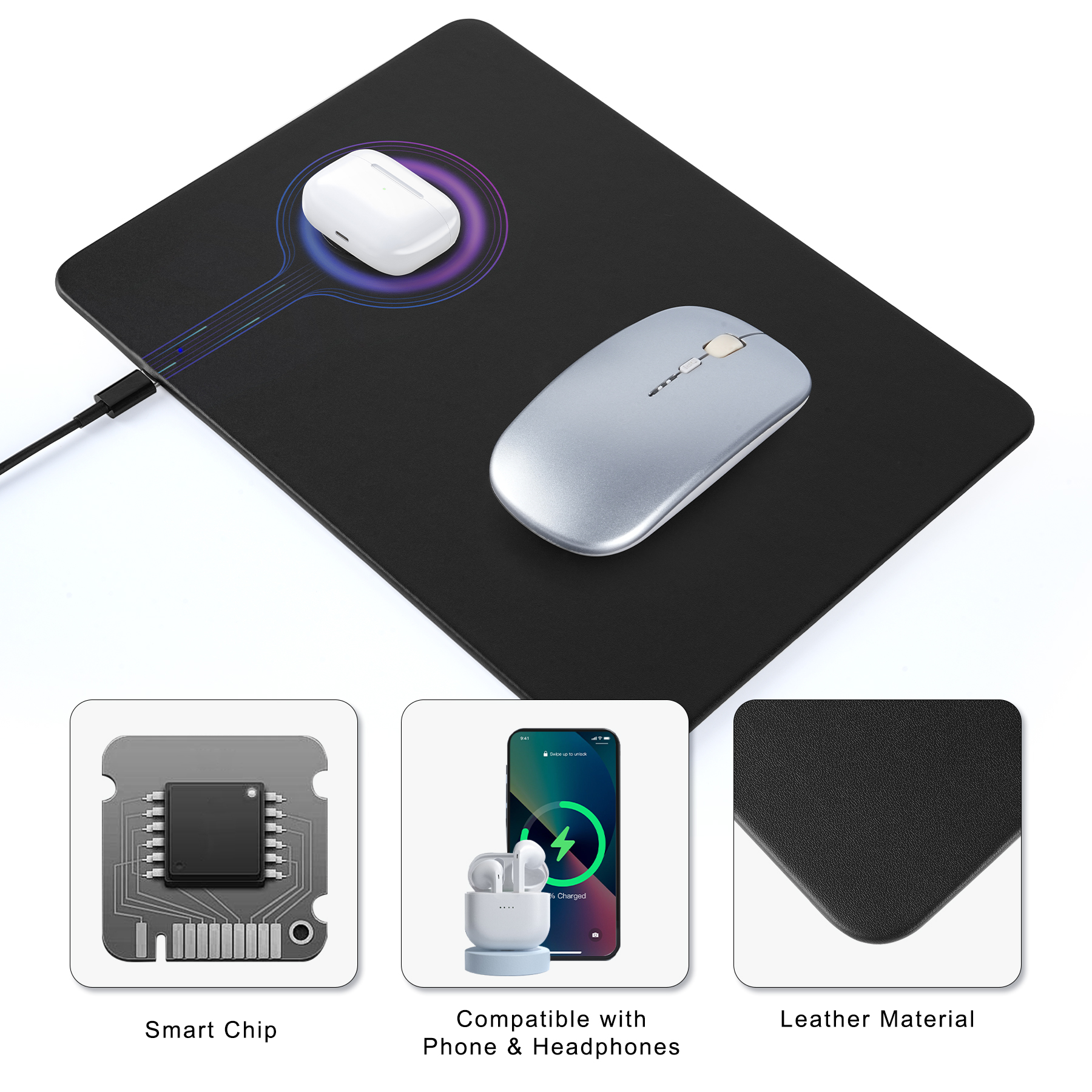 2-In-1 Mouse Pad With 15W Wireless Charger (For Phone & Headphones) 2