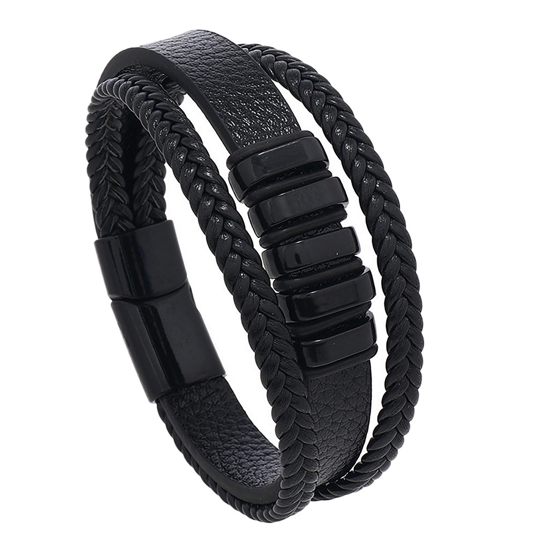 Stainless Steel Leather Cord Magnetic Bracelet 2
