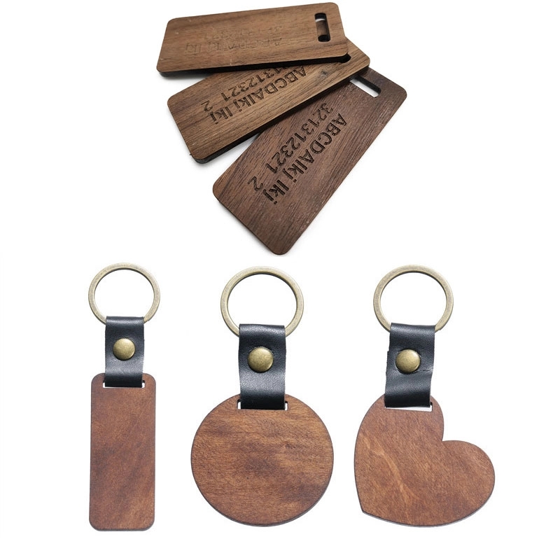 Engraved Wooden w/ Leather Keychain 1