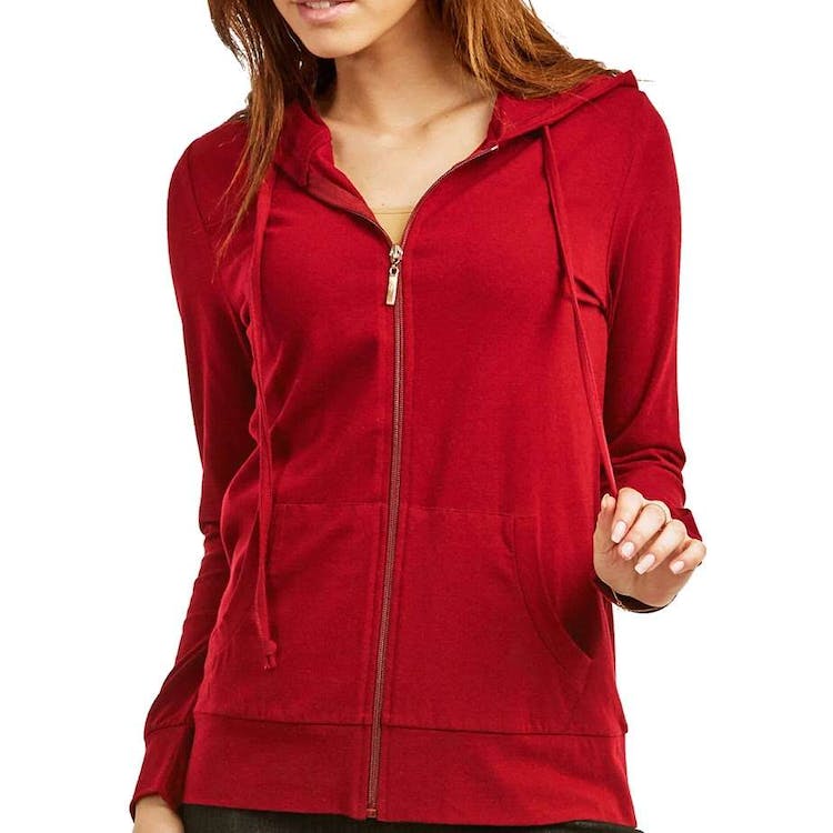 Women's Jersey Zip-Up Hoodie Jackets - Large Red 2