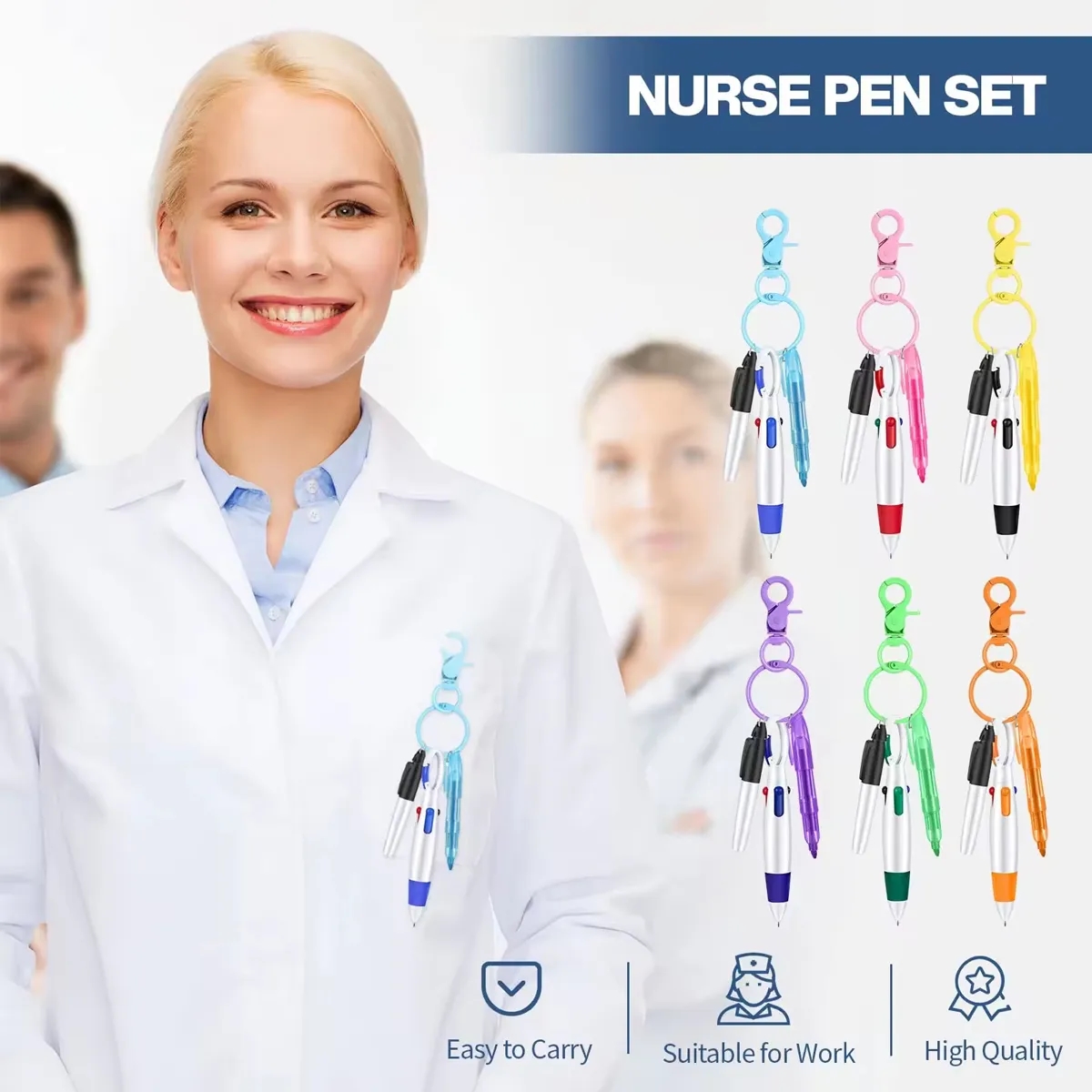 Nurse Retractable Badge Reel With LED Pen Set 2