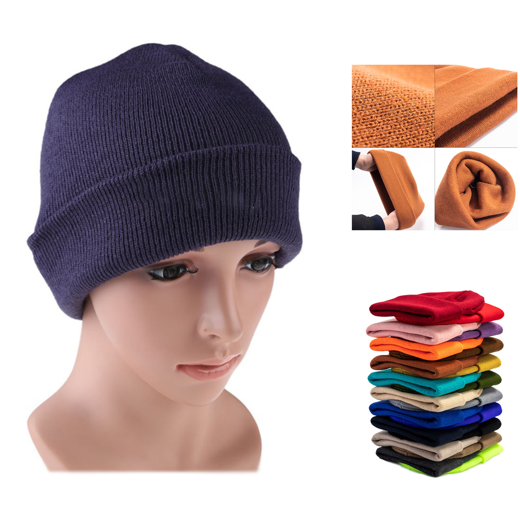 Knit Beanie Cap with Cuff 1