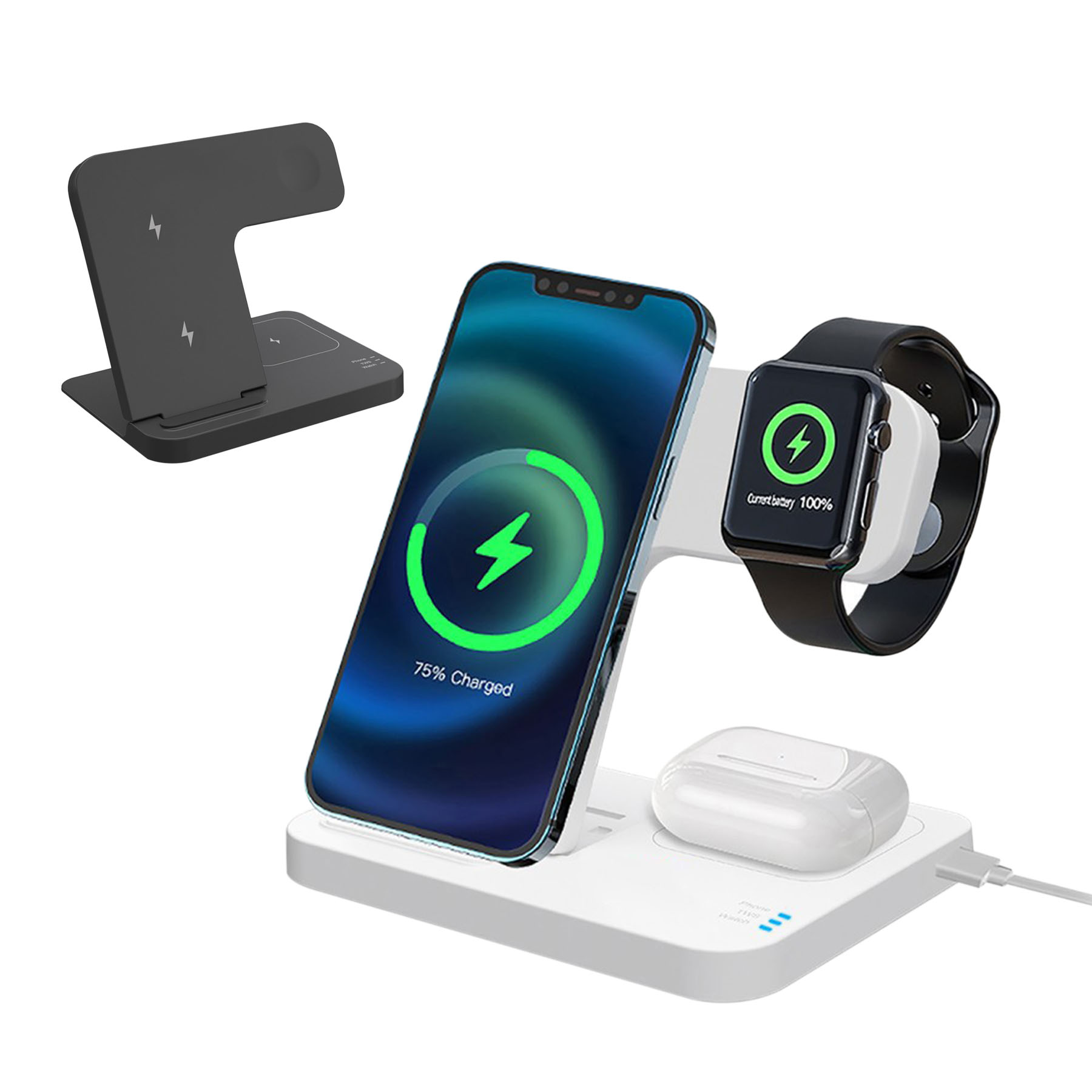 15W 3-In-1 Foldable Fast Wireless Charging Stand For Cell Phone, Apple Watch, Air Pods 5