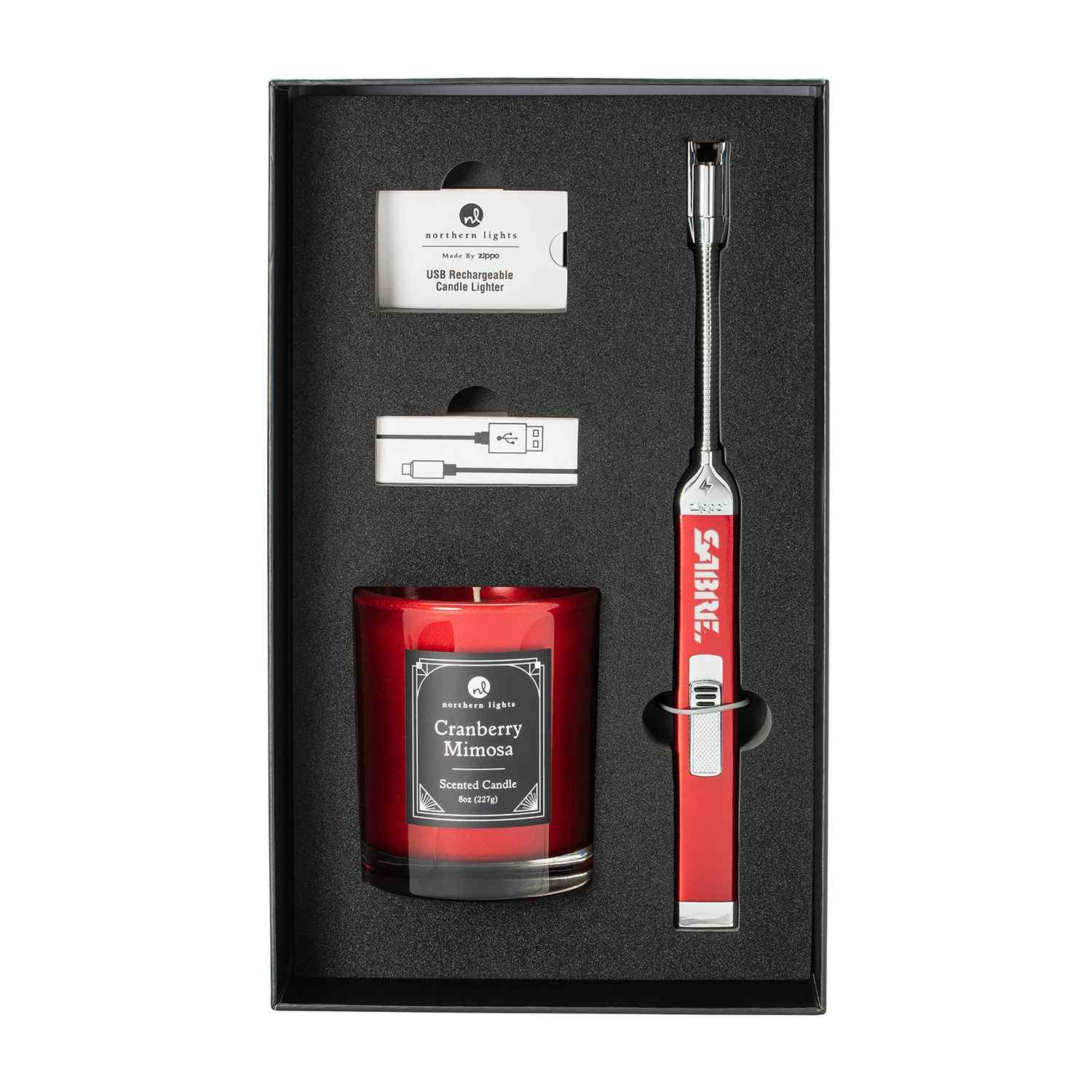 Zippo® Candy Apple Red Rechargeable Candle Lighter & 8 oz Cranberry Mimosa Candle Gift Set 6