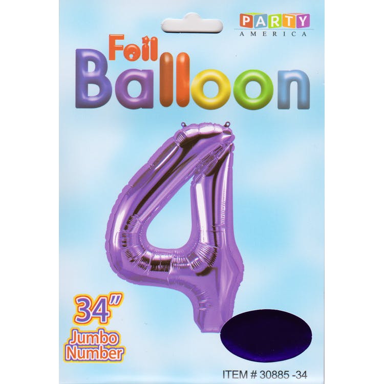 Mylar Number 4 Balloons - Purple 34" 2