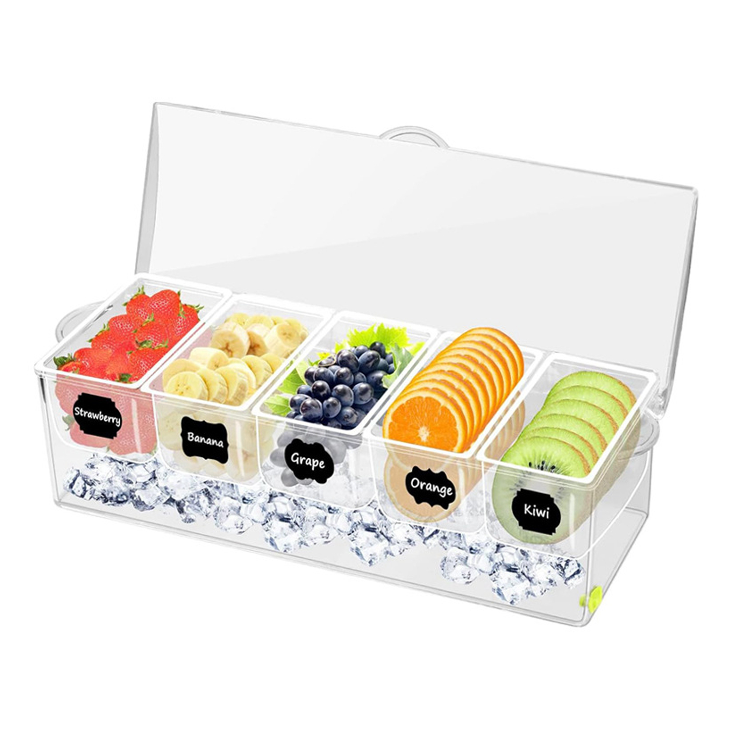 5-Compartment Clear Chilled Condiment Server w/ Lid 2