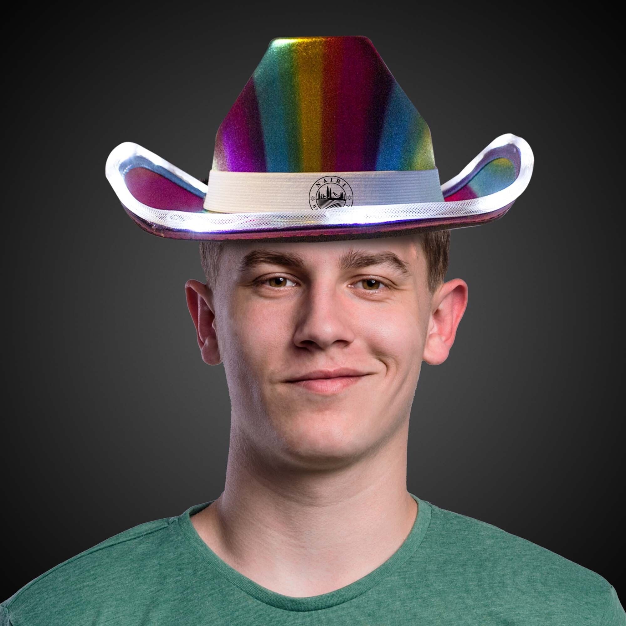 Rainbow Light Up Cowboy Hat With White Band