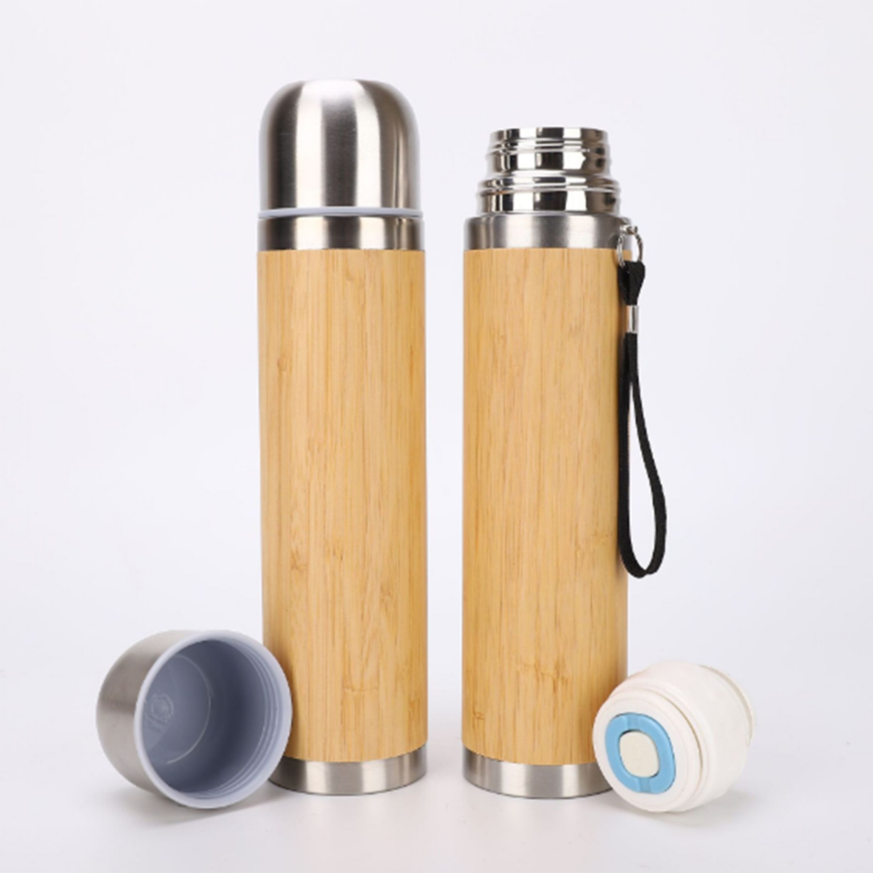 Portable Double-Layer Thermal Bamboo Brown Bottle 2