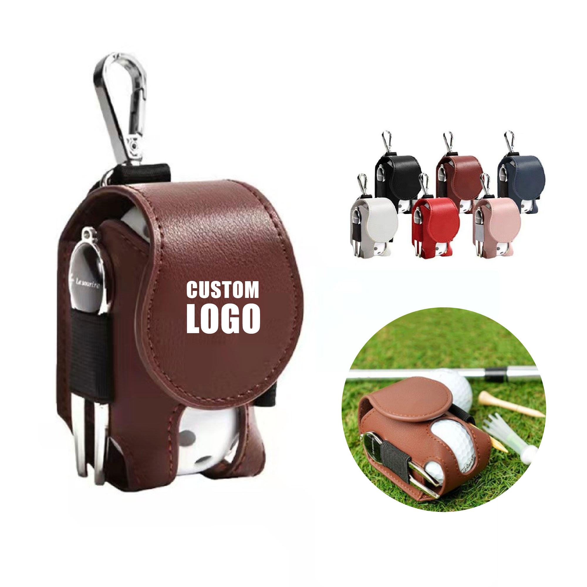 PU Leather Golf Ball Waist Pouch Bag & Tee Holder 2