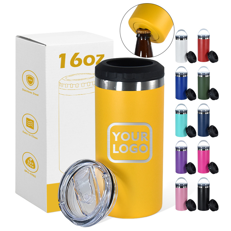 16oz Can Cooler Straight Tumbler With Bottle Opener, custom koozie with logo imprint 3