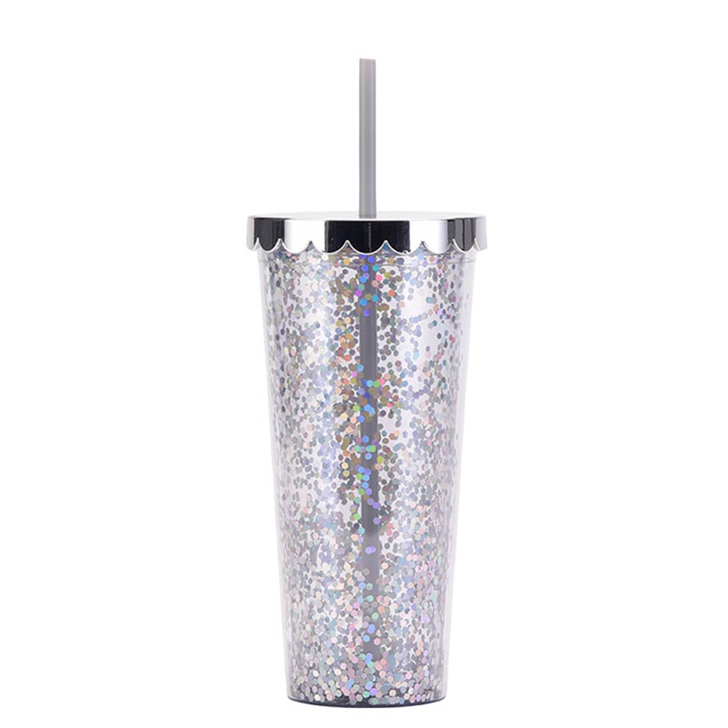 24oz Double Wall Plastic Glitter Tumbler w/ Straw 13
