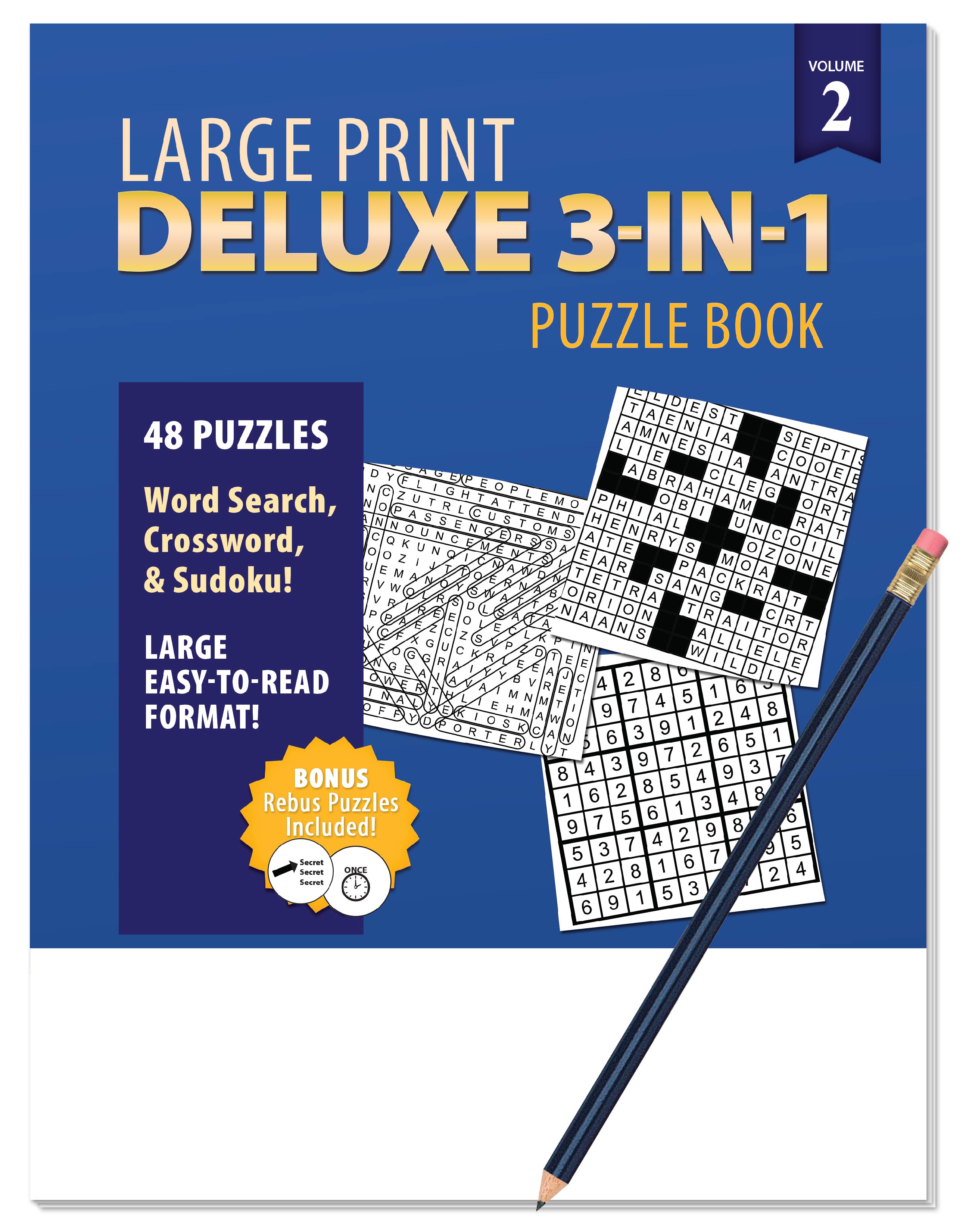 PUZZLE BOOK PACK - Deluxe Large Print 3-in-1 Puzzle Book Puzzle Pack 4