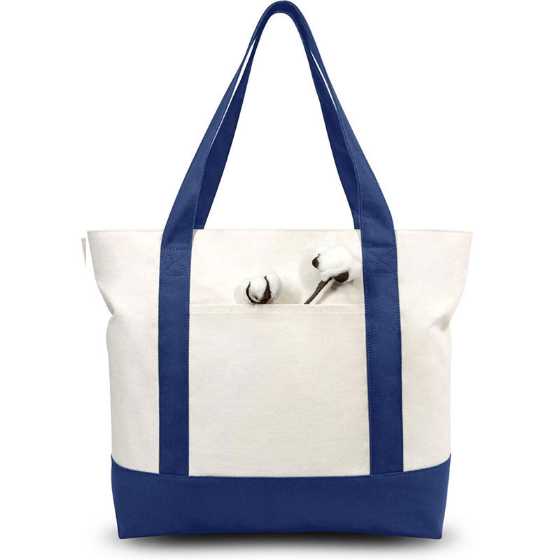12 oz Cotton Canvas Zipper Boat Tote Bag W/ Front Pocket 10