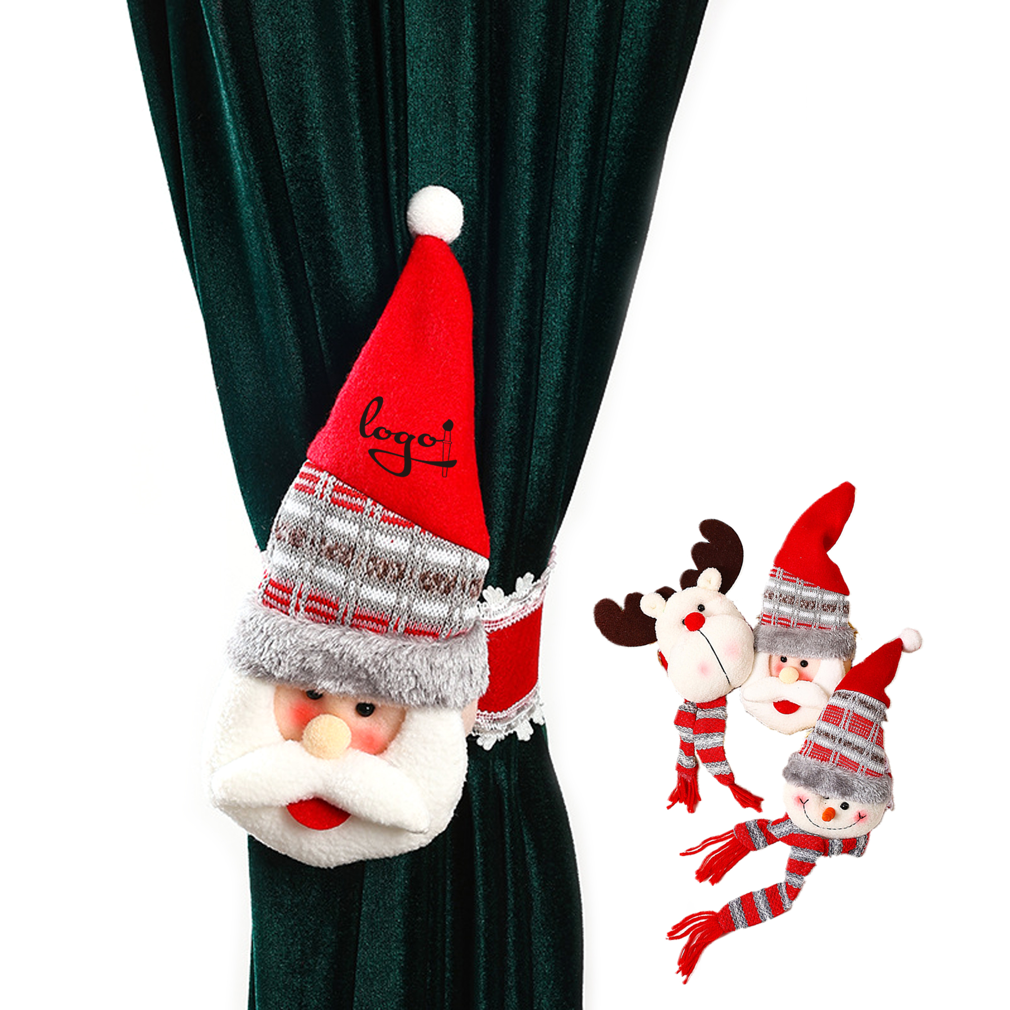 Holiday Curtain Tiebacks Santa Snowman Elk Window Holder 4